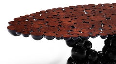 Newton Dining Table in Black Lacquered Aluminum and Walnut Root Veneer Top