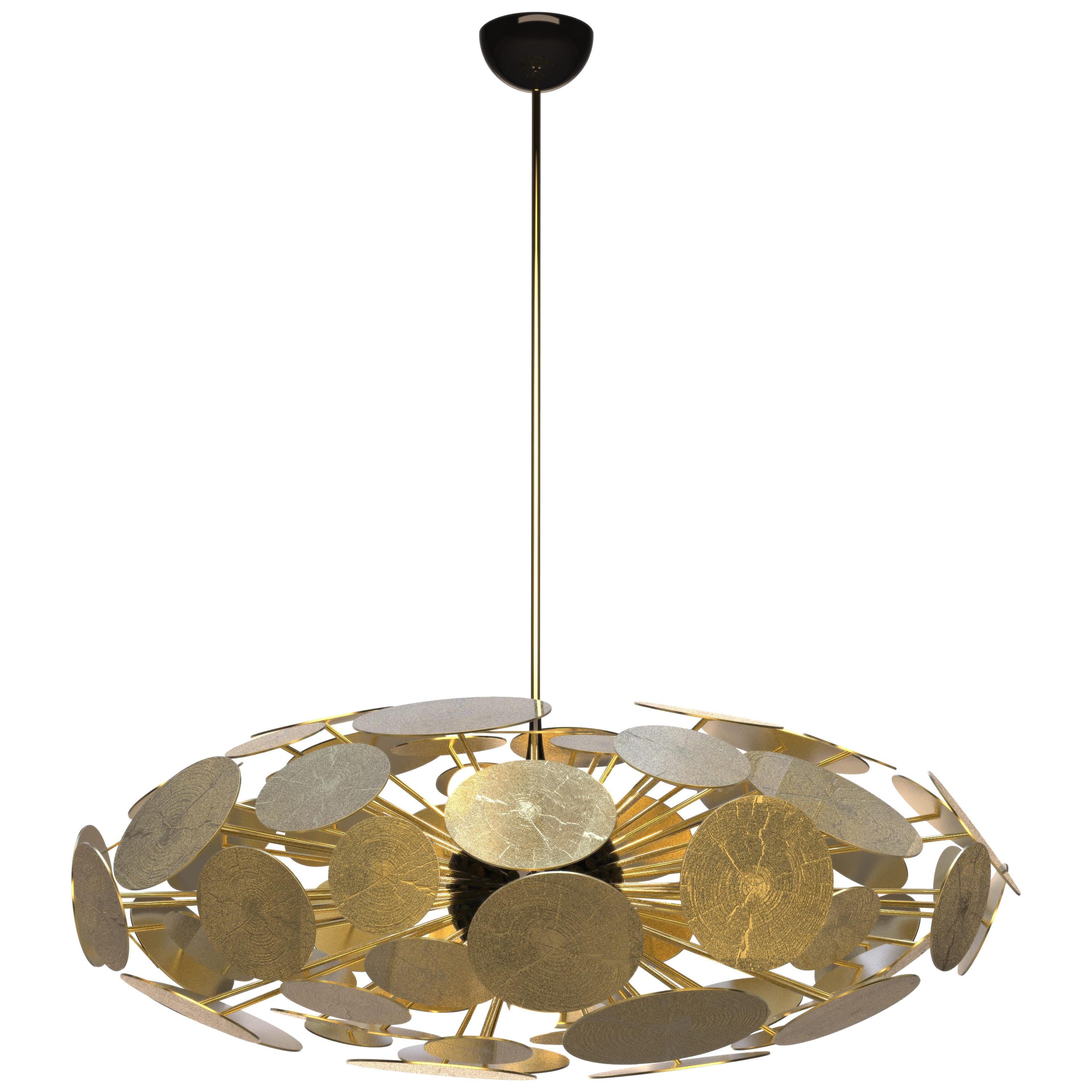 Newton Elliptic Chandelier in Aluminum and Gold-Plated Brass For Sale