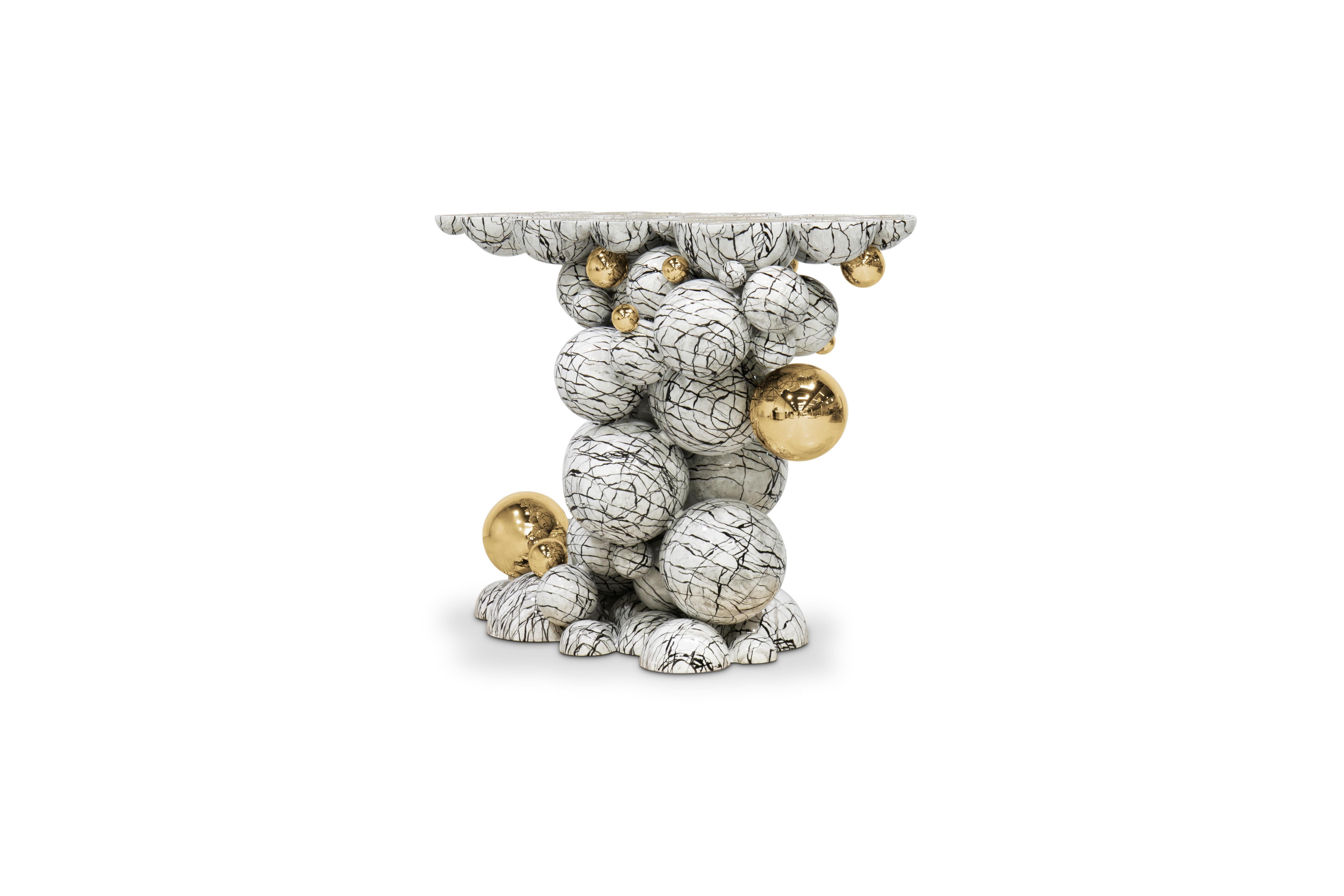 Portuguese Newton Faux-Marble Console - Hand-Crafted Gold Plate Aluminum - Boca do Lobo For Sale