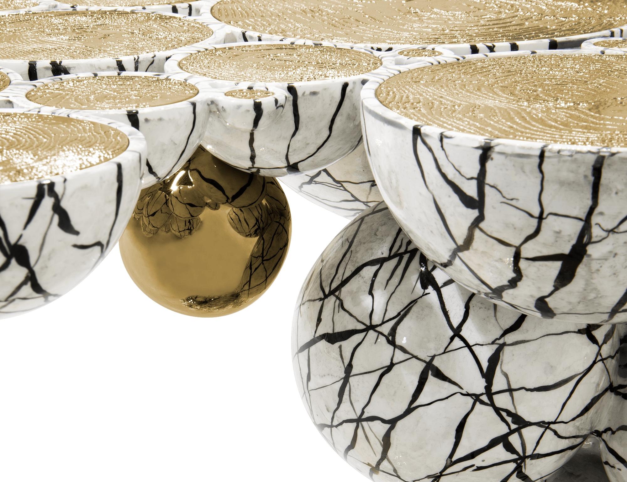 Contemporary Newton Faux-Marble Console - Hand-Crafted Gold Plate Aluminum - Boca do Lobo For Sale