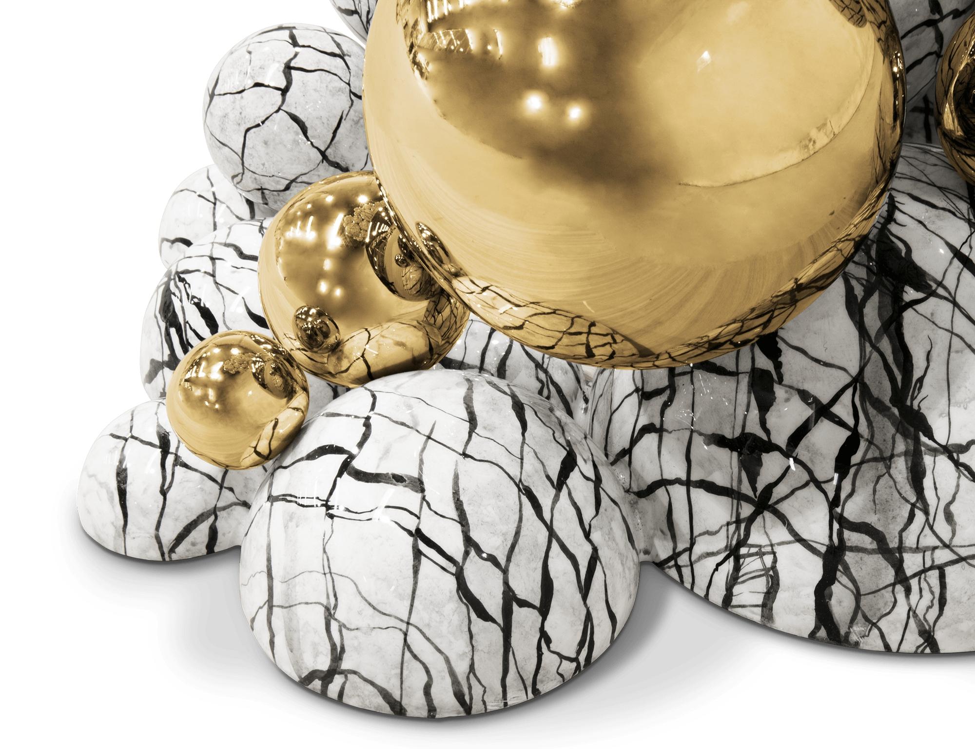 Newton Faux-Marble Console - Hand-Crafted Gold Plate Aluminum - Boca do Lobo For Sale 1