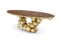 Table de salle à manger Newton en noyer doré - Fabrication artisanale en or et aluminium - Boca Do Lobo