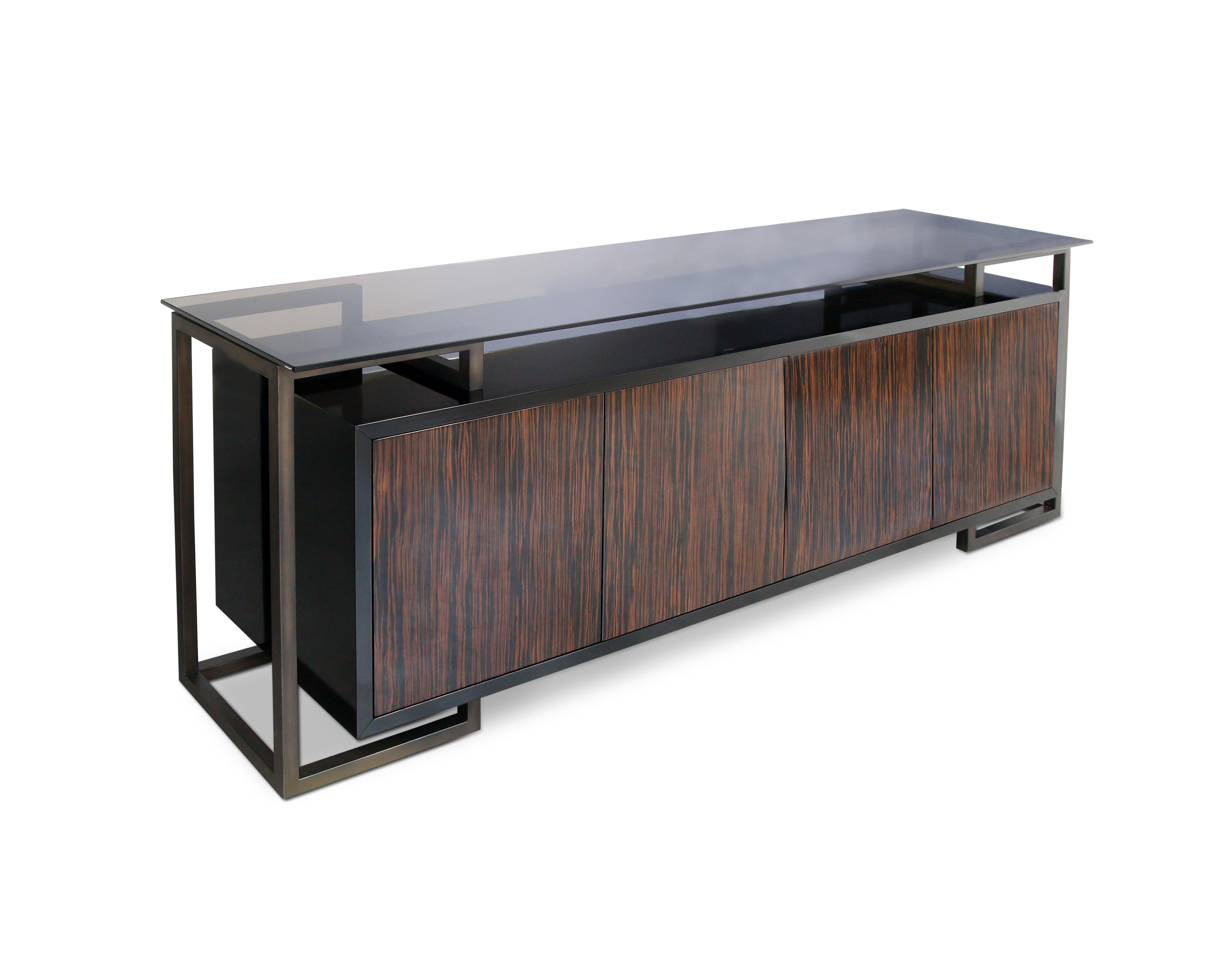 
Introducing our industrial-style sideboard, a stunning fusion of form and function that seamlessly blends modern aesthetics with timeless craftsmanship. Crafted with a lacquered iron base, this piece boasts a robust foundation, while its high-gloss