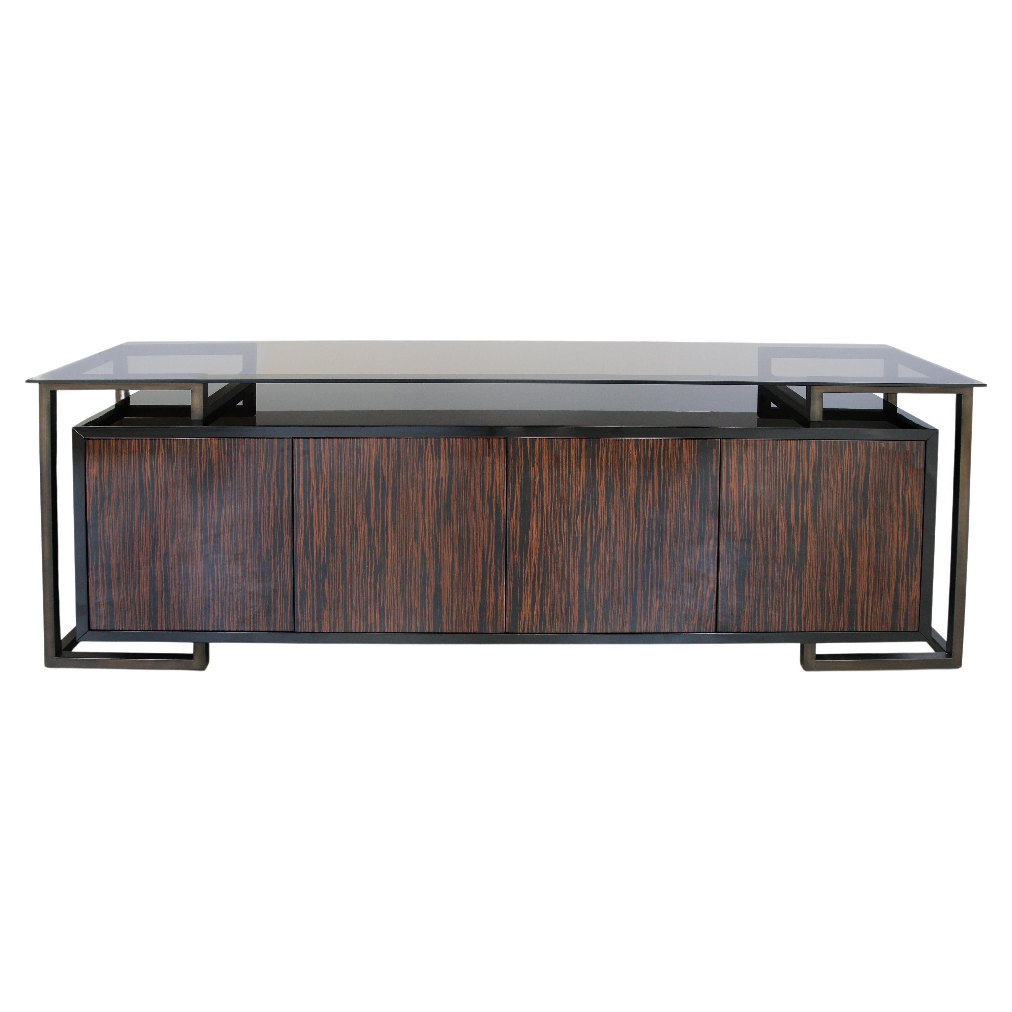 Newton industrial style sideboard in ebony macassar wood