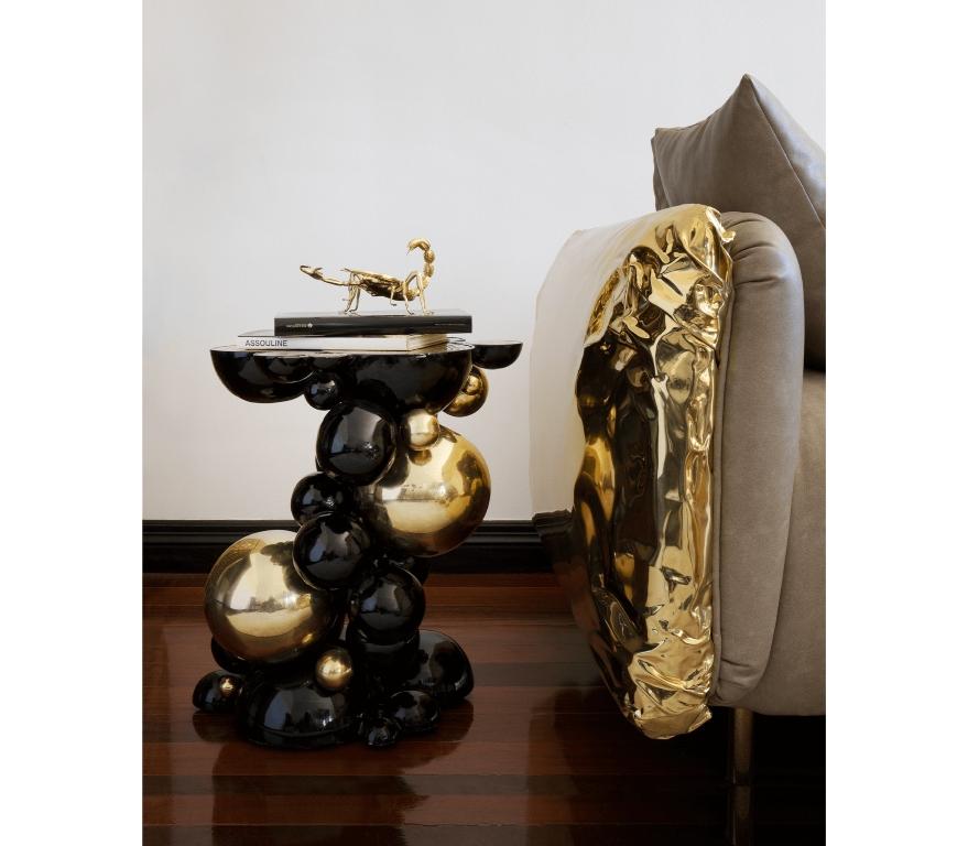 Newton Side Table in Black Lacquered Aluminum by Boca do Lobo For Sale 2