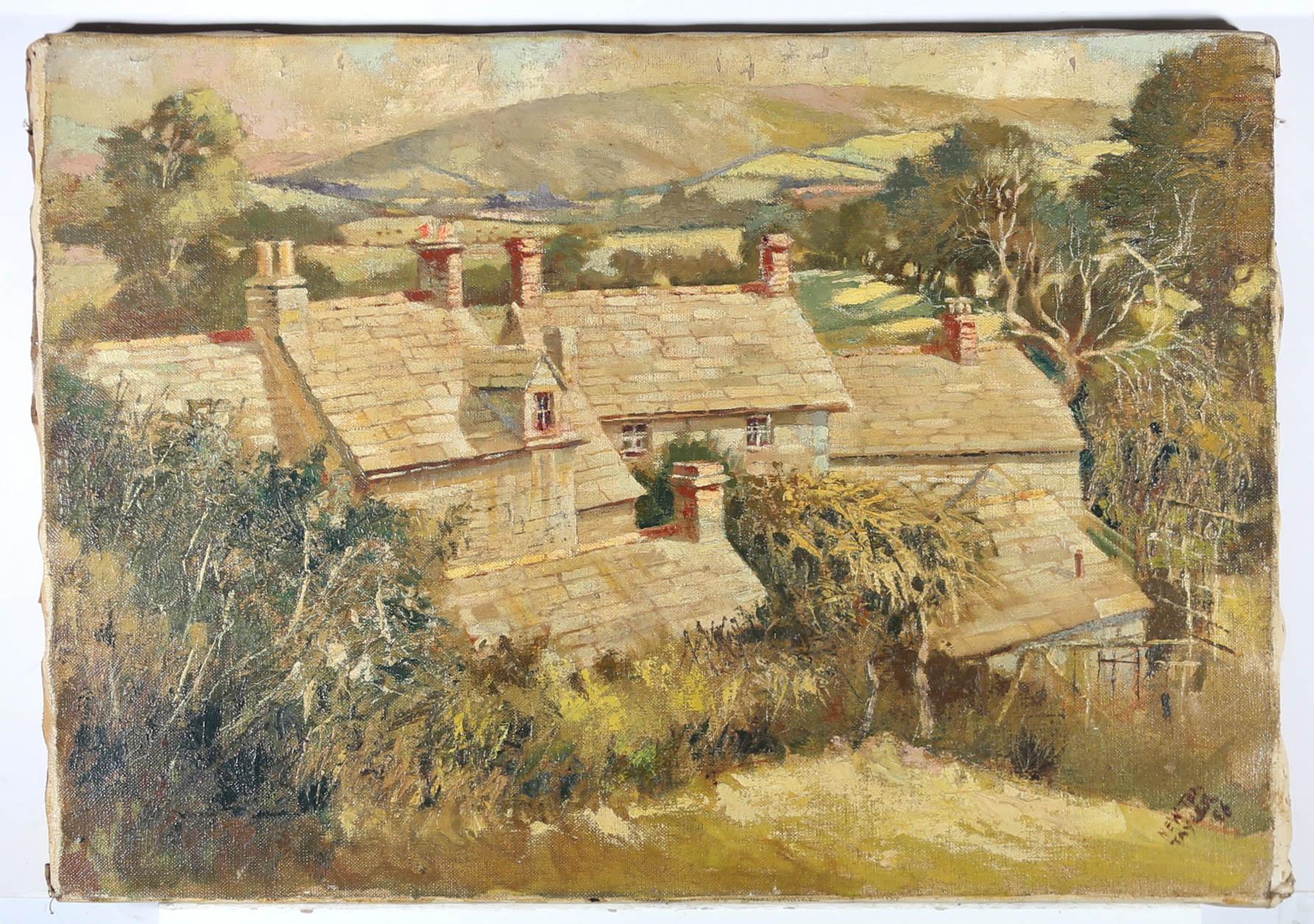 Newton Taylor - 1956 Oil, Cottage Rooftops 1