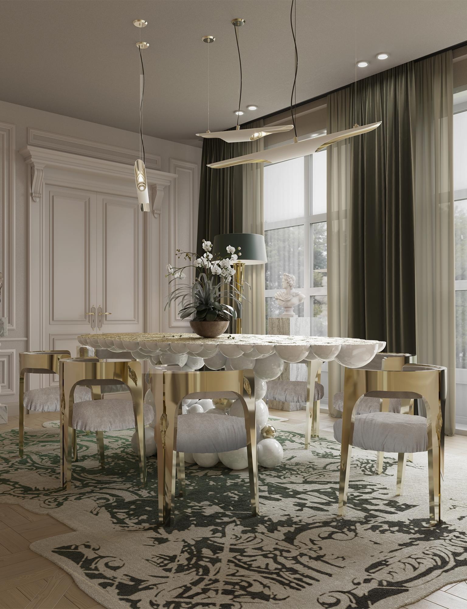 Table de salle à manger Newton blanche en aluminium plaqué or, fabriquée à la main, Boca do Lobo en vente 4