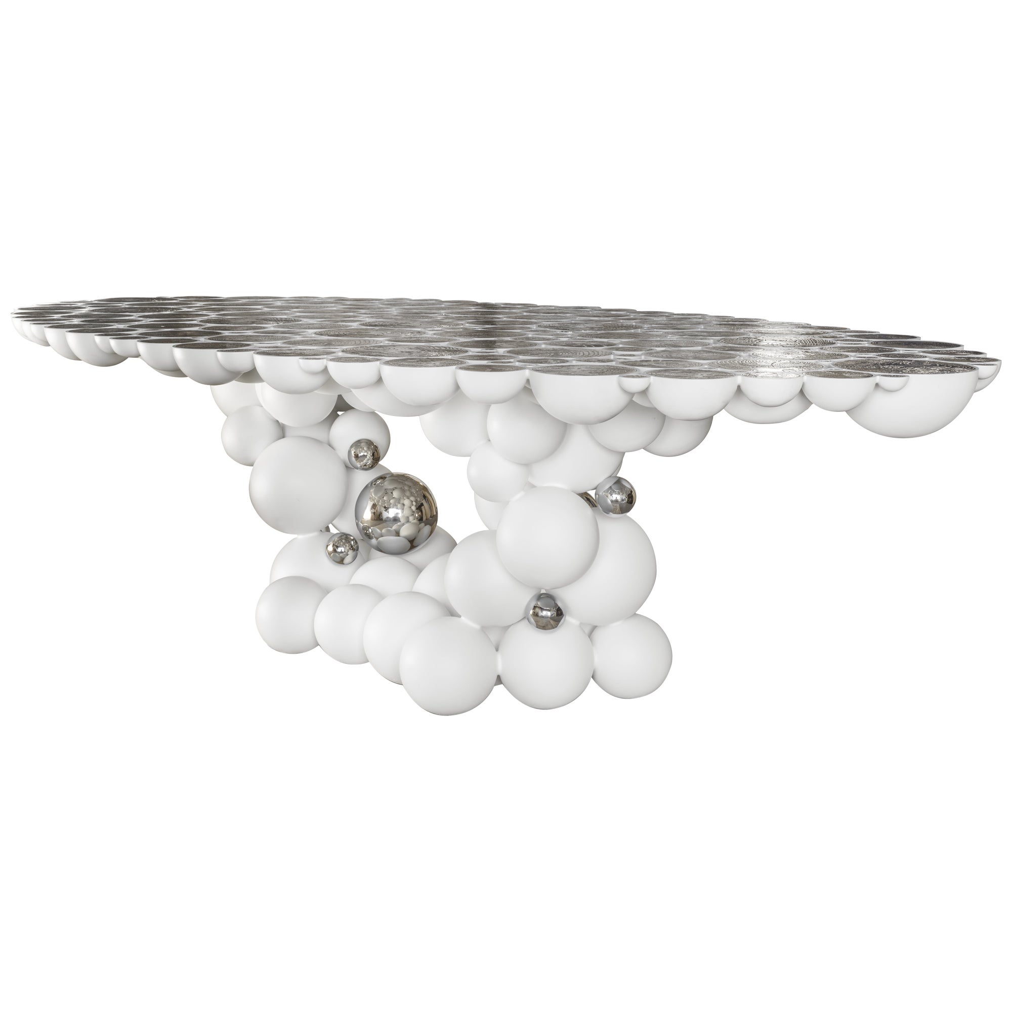 Mesa de Comedor Newton Blanca - Aluminio Dorado Hecho a Mano - Boca Do Lobo
