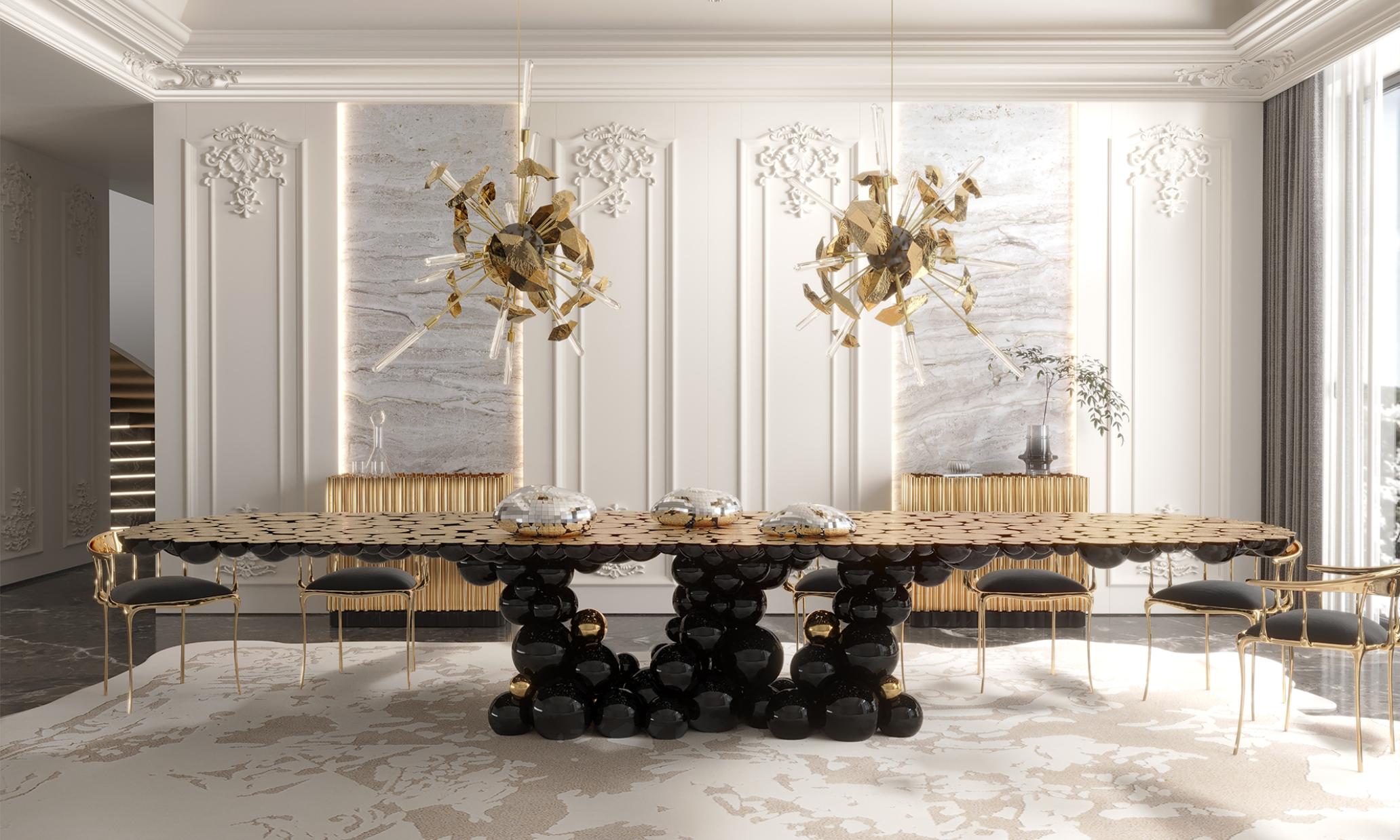 Table de salle à manger Newton XL en aluminium plaqué or, fabriquée à la main, Boca do Lobo en vente 3