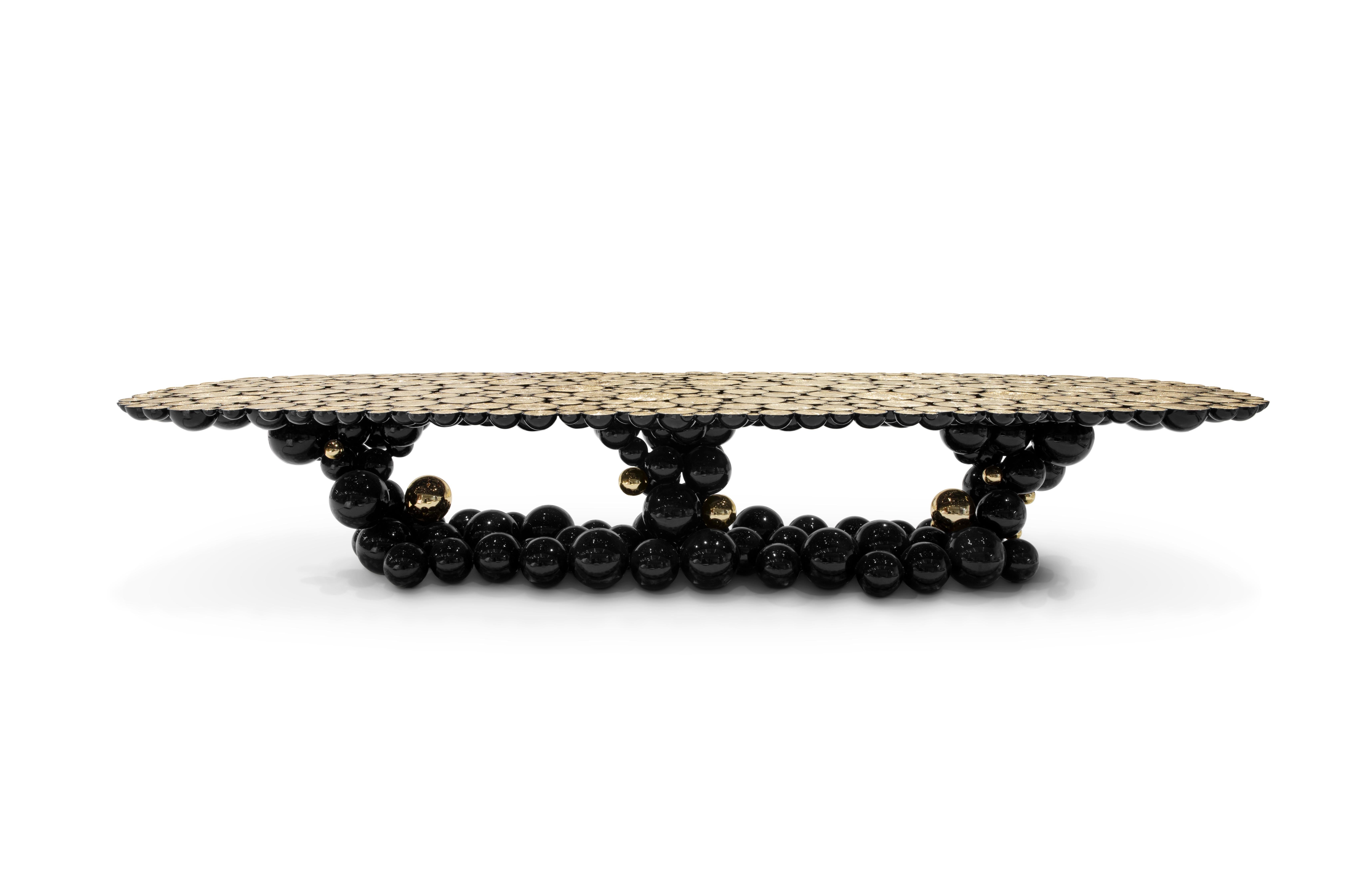 XXIe siècle et contemporain Table de salle à manger Newton XL en aluminium plaqué or, fabriquée à la main, Boca do Lobo en vente