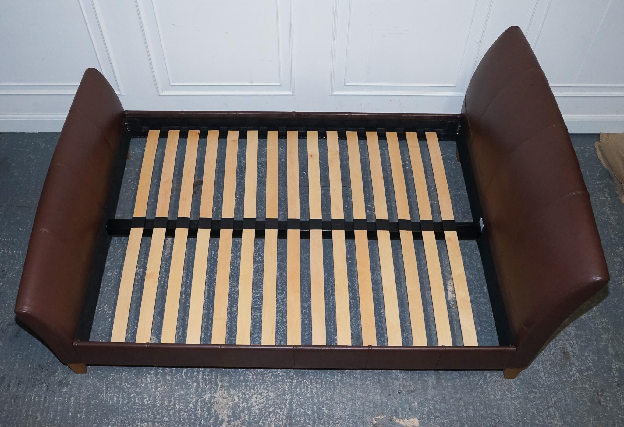 NEXT CONTEMPORARY BROWN LEATHER DOUBLE BED FRAME WiTH SLATTED BASE For Sale 3