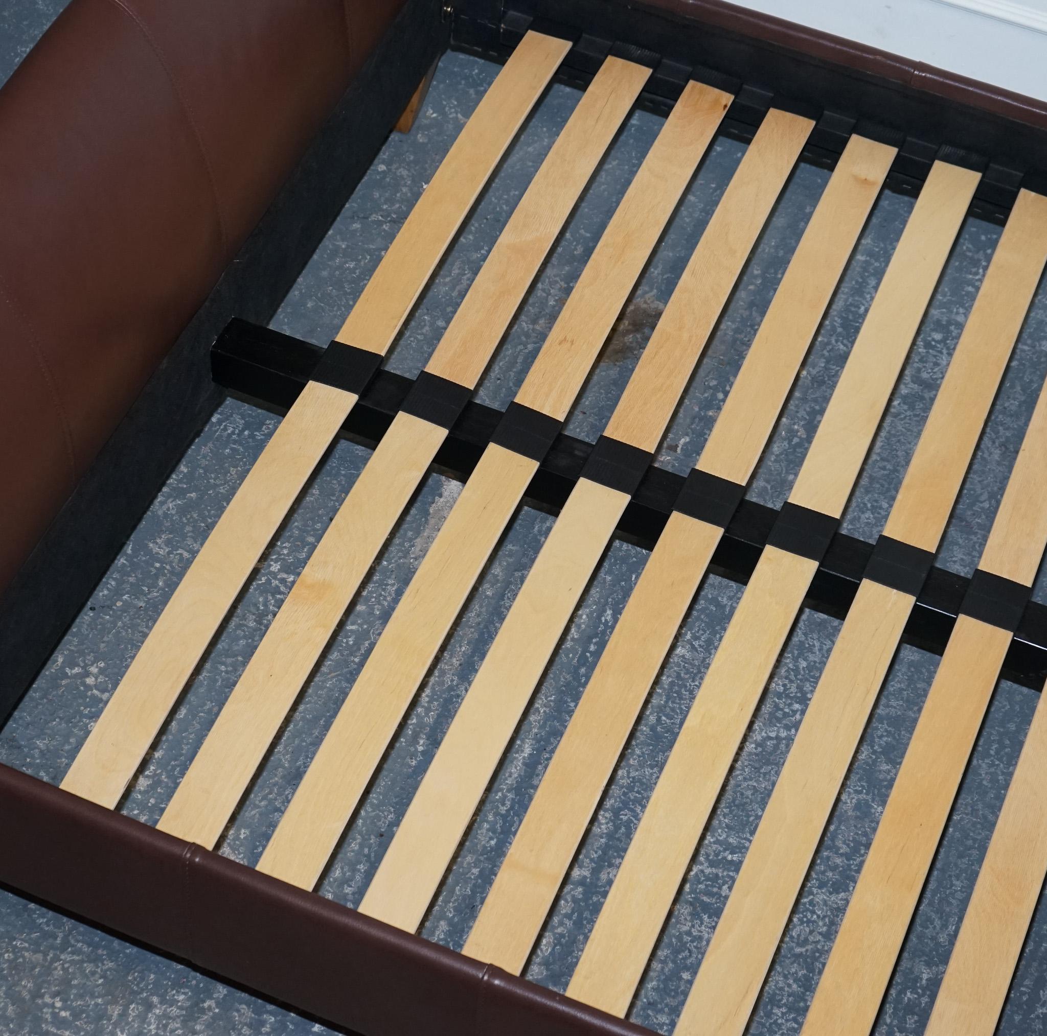NEXT CONTEMPORARY BROWN LEATHER DOUBLE BED FRAME WiTH SLATTED BASE For Sale 4