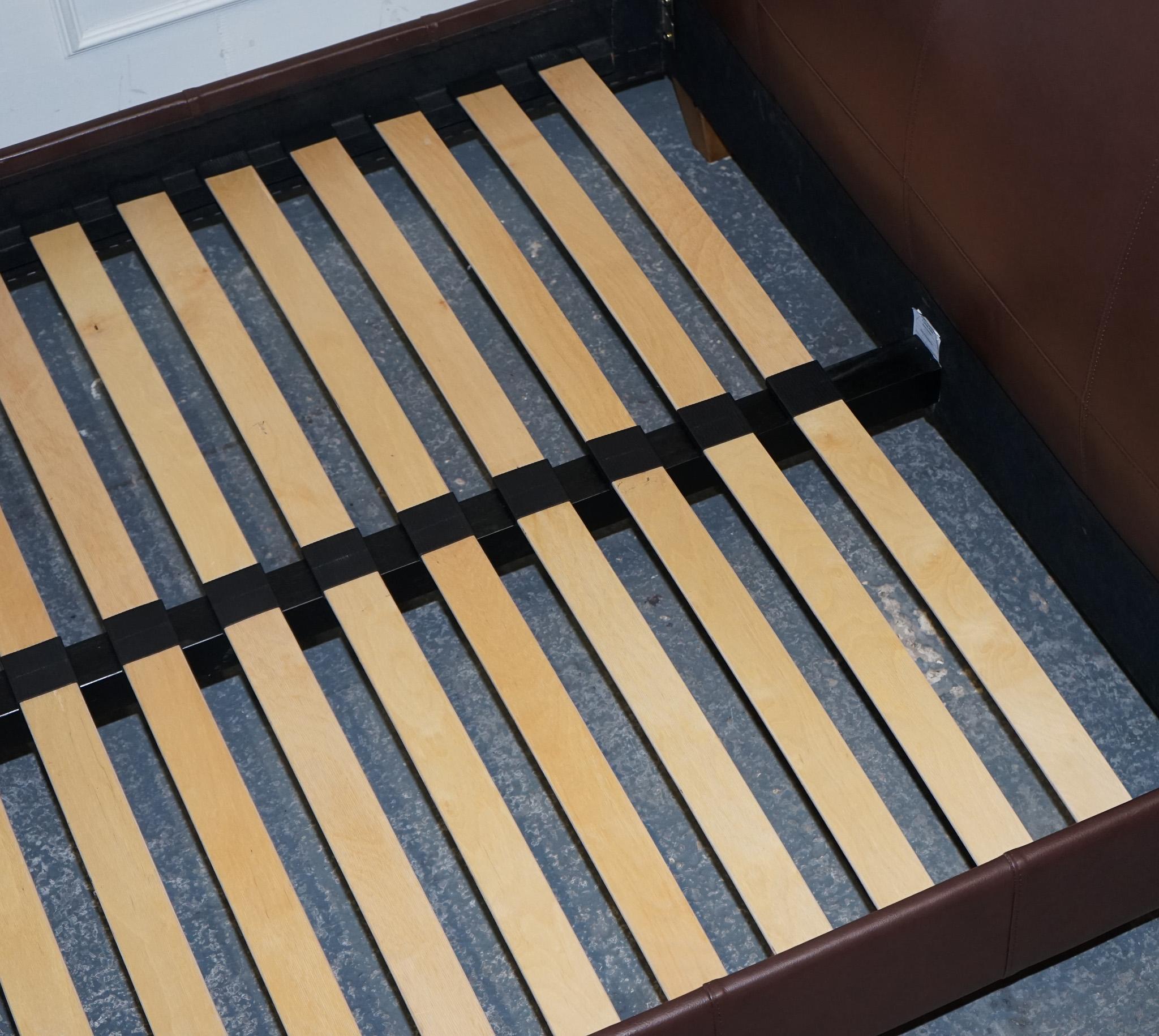 NEXT CONTEMPORARY BROWN LEATHER DOUBLE BED FRAME WiTH SLATTED BASE For Sale 5