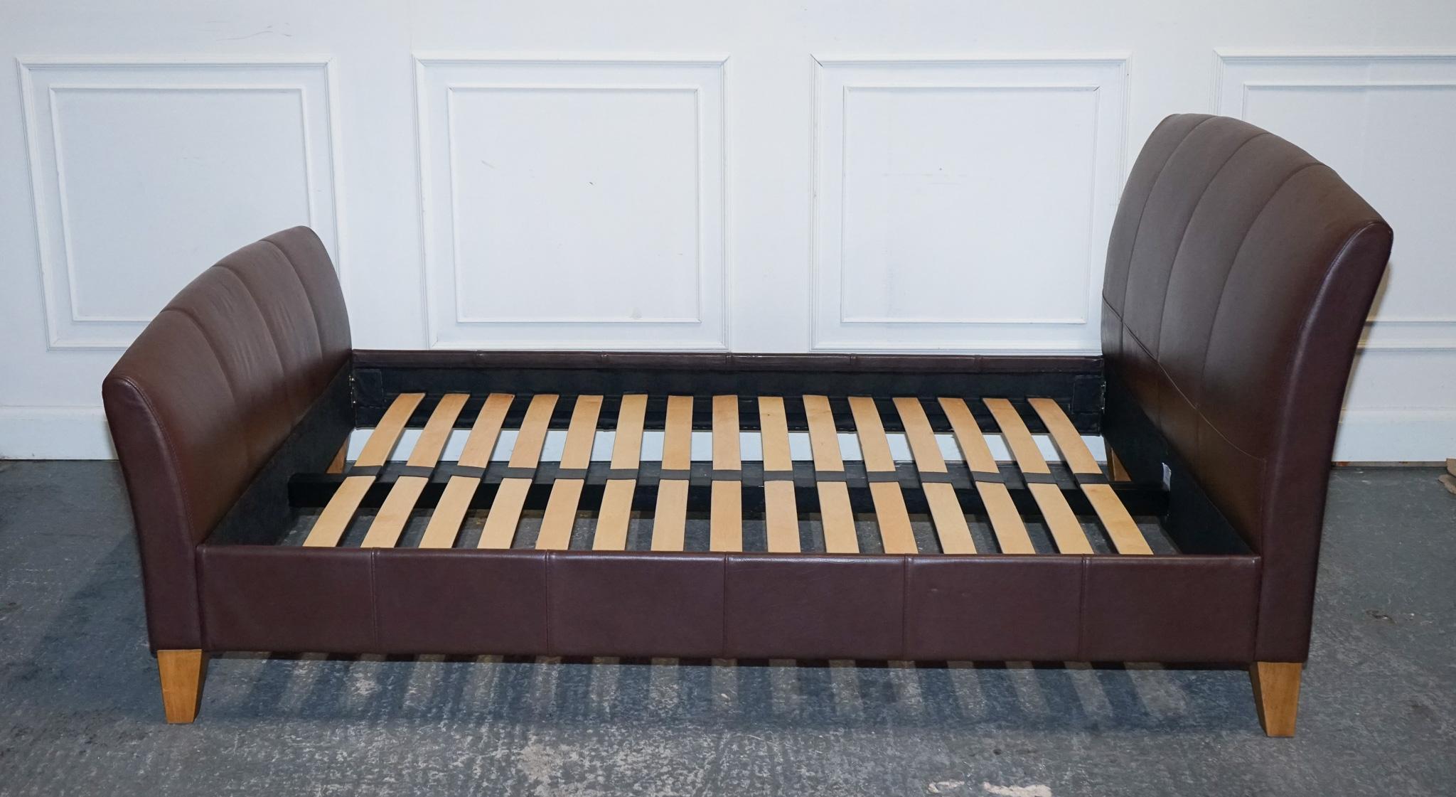 NEXT CONTEMPORARY BROWN LEATHER DOUBLE BED FRAME WiTH SLATTED BASE For Sale 8