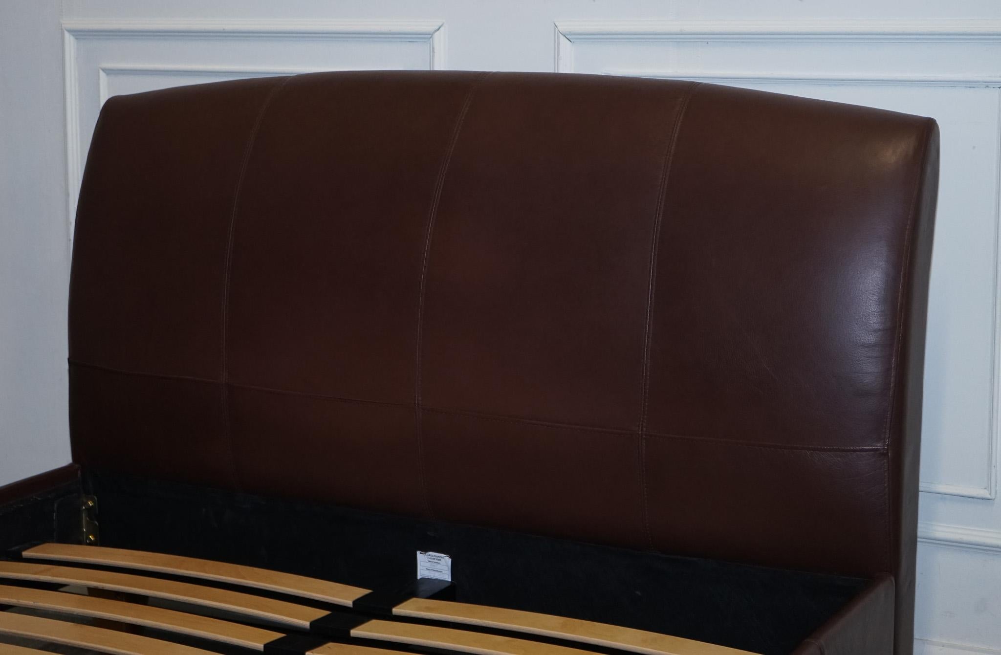 NEXT CONTEMPORARY BROWN LEATHER DOUBLE BED FRAME WiTH SLATTED BASE For Sale 9