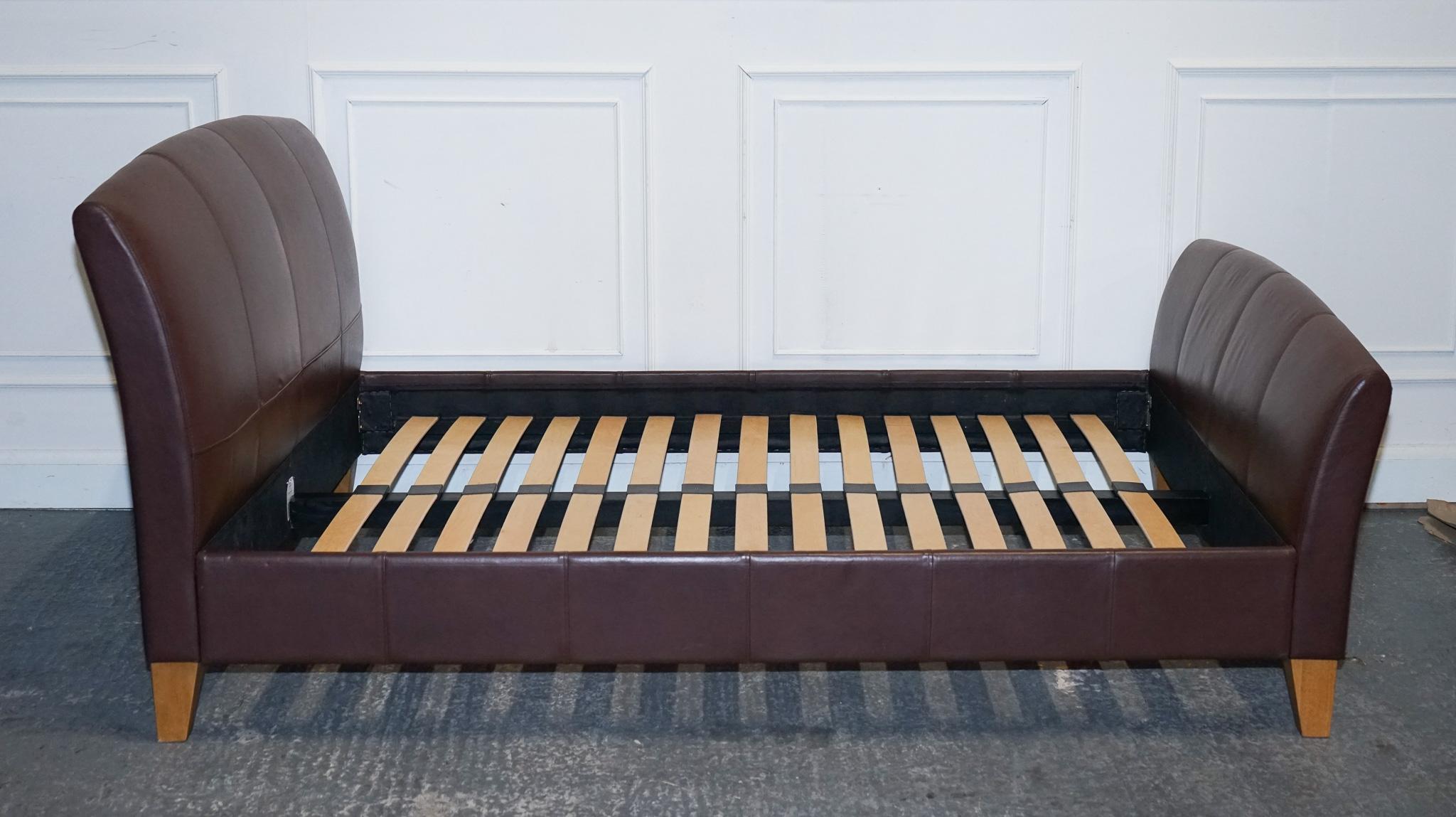 NEXT CONTEMPORARY BROWN LEATHER DOUBLE BED FRAME WiTH SLATTED BASE For Sale 11