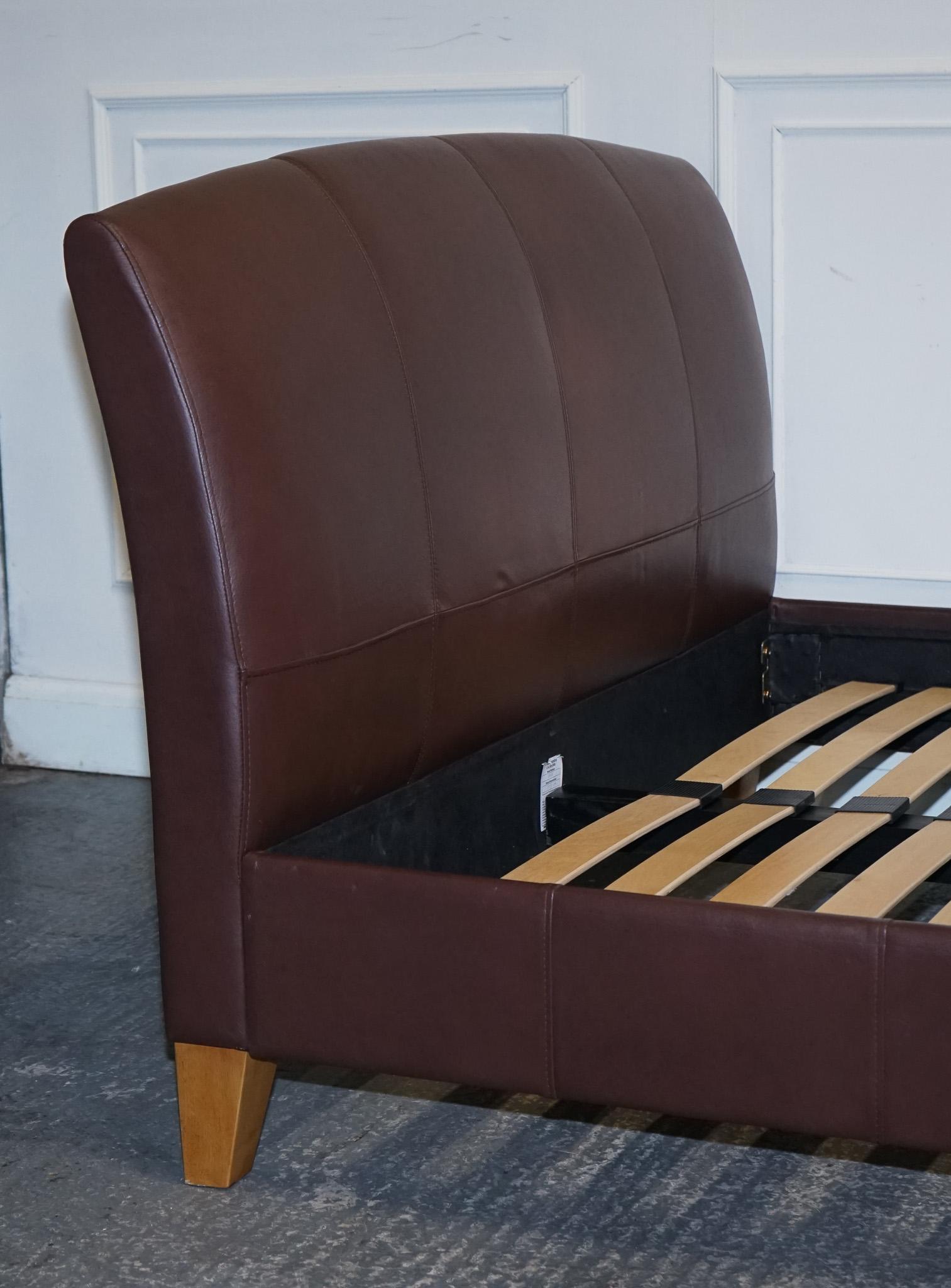 NEXT CONTEMPORARY BROWN LEATHER DOUBLE BED FRAME WiTH SLATTED BASE For Sale 12