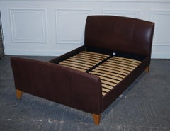 NEXT CONTEMPORARY BROWN LEATHER DOUBLE BED FRAME WiTH SLATTED BASE