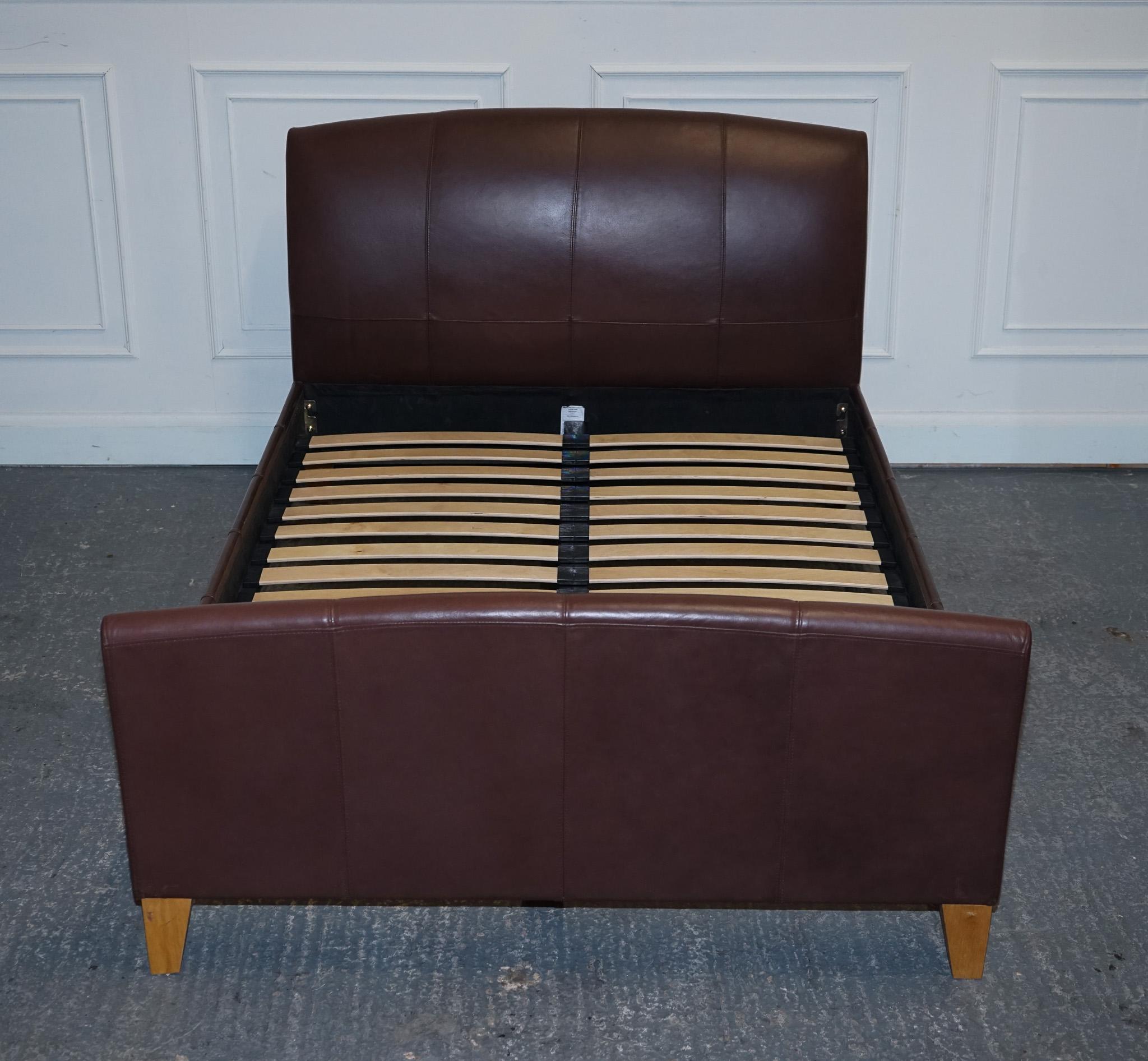 British NEXT CONTEMPORARY BROWN LEATHER DOUBLE BED FRAME WiTH SLATTED BASE For Sale