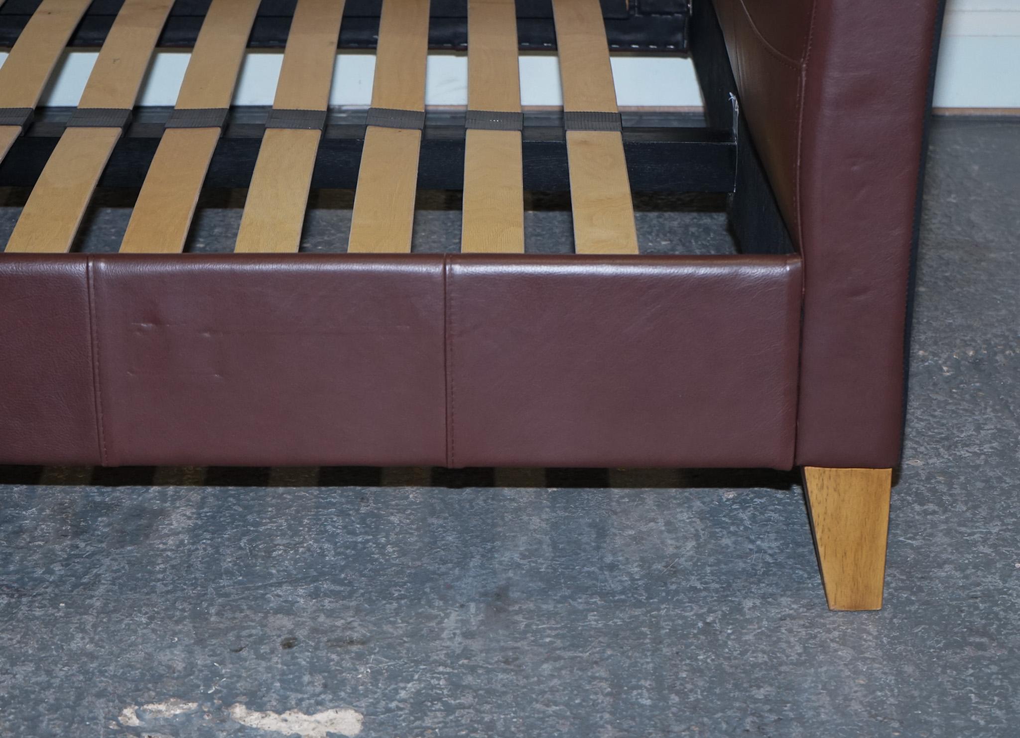 20th Century NEXT CONTEMPORARY BROWN LEATHER DOUBLE BED FRAME WiTH SLATTED BASE For Sale