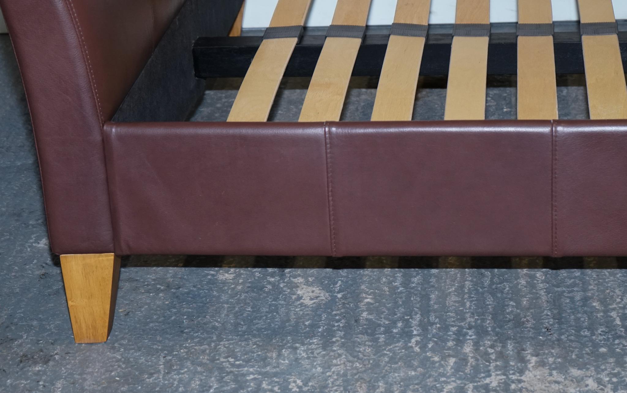 Leather NEXT CONTEMPORARY BROWN LEATHER DOUBLE BED FRAME WiTH SLATTED BASE For Sale