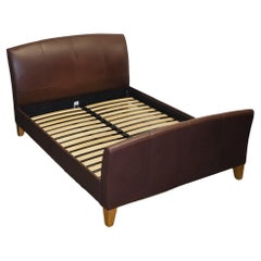 Vintage NEXT CONTEMPORARY BROWN LEATHER DOUBLE BED FRAME WiTH SLATTED BASE