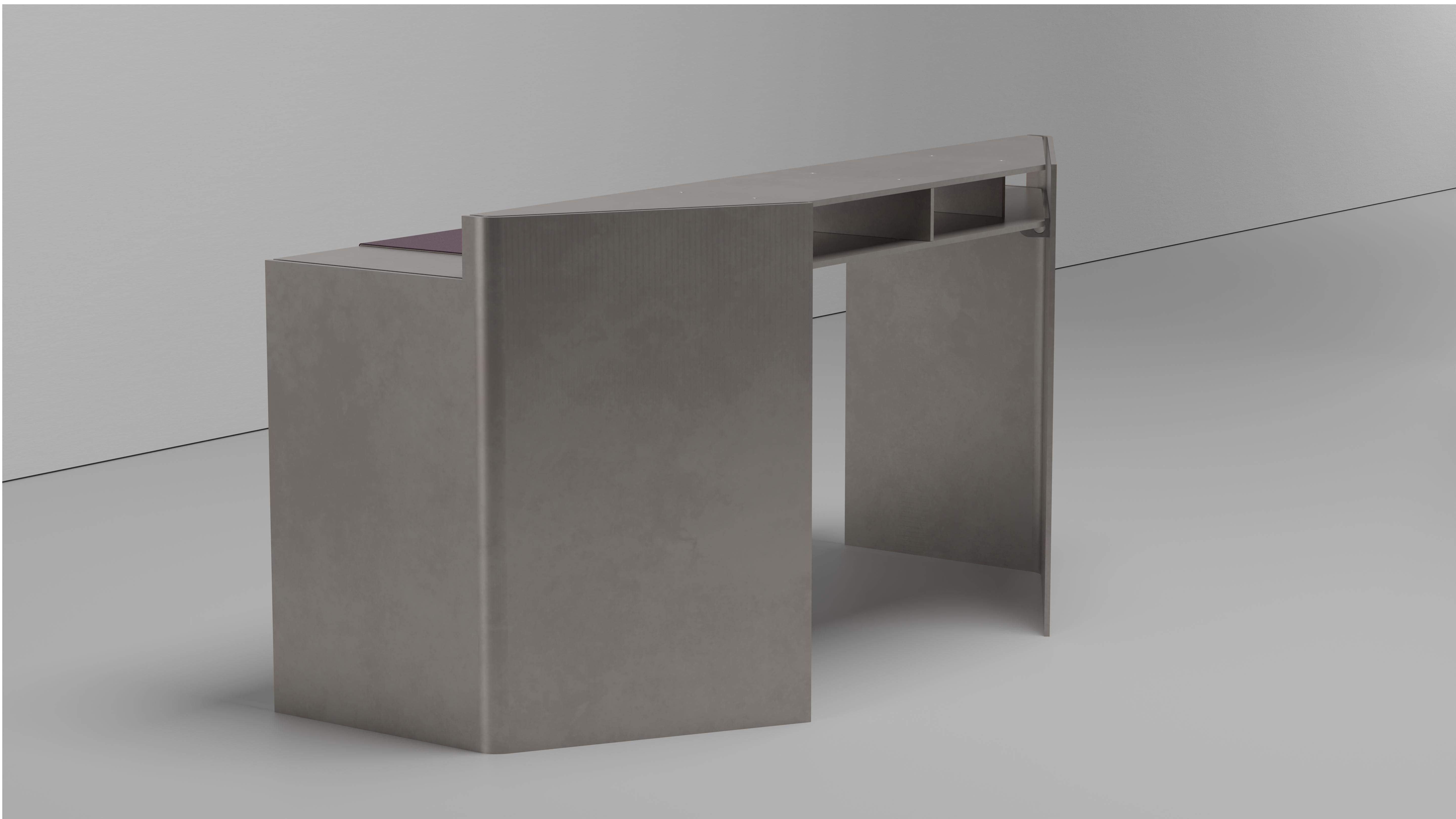 Next General Schreibtisch von Jonathan Nesci aus gewachstem, poliertem Aluminiumblech im Angebot 1