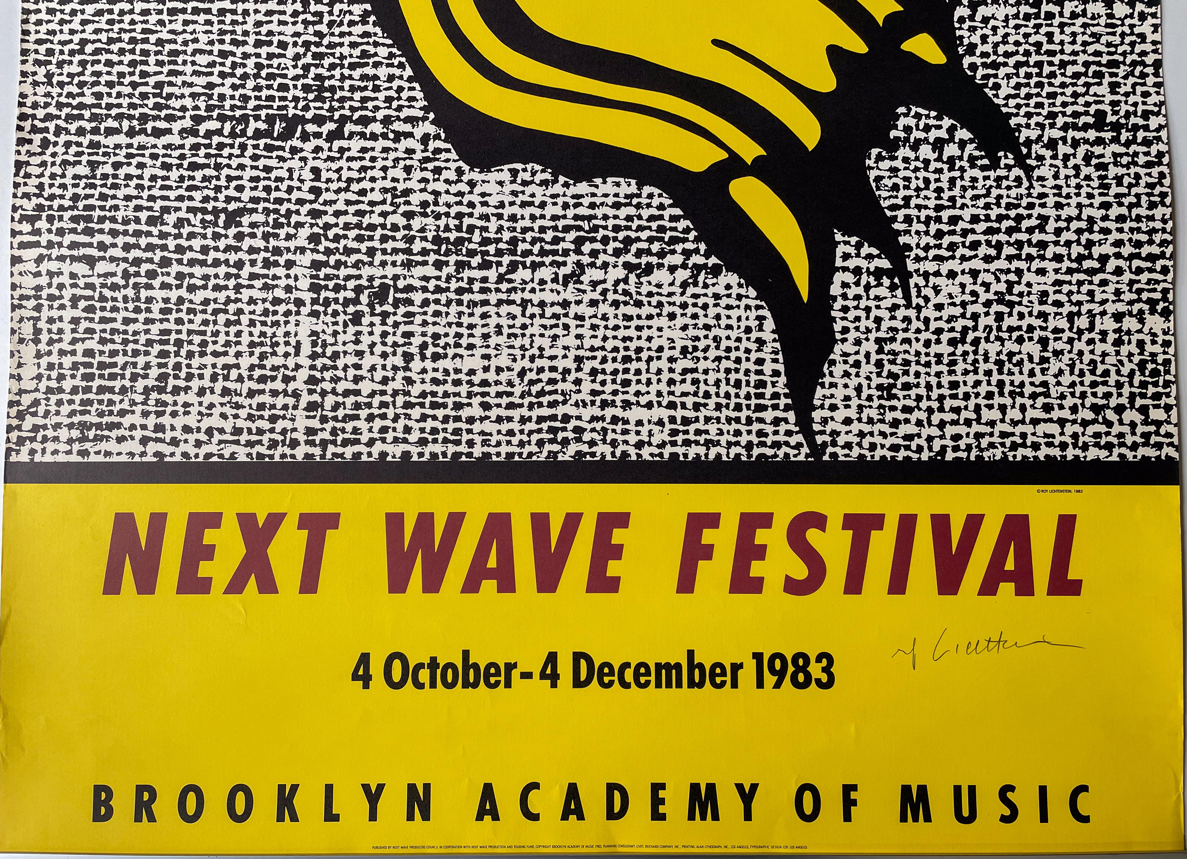 Late 20th Century Next Wave Festival Poster Signed by Roy Lichtenstein For Sale