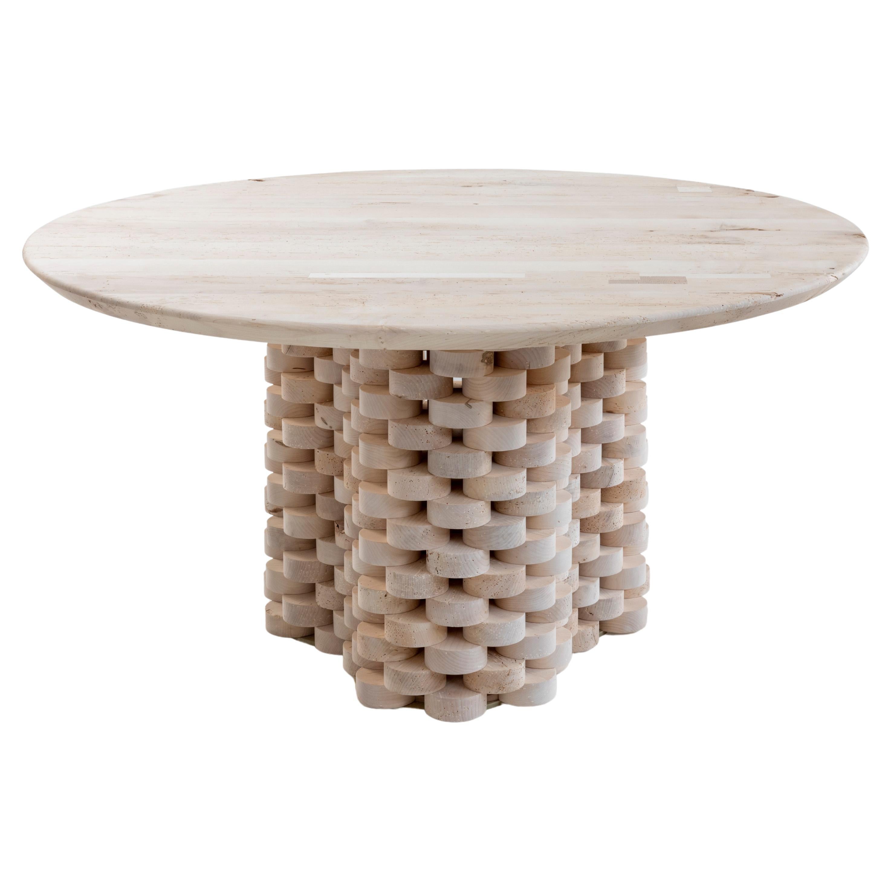 21st century Customizable Dining table "Nexum" in recovered worm-eaten maple