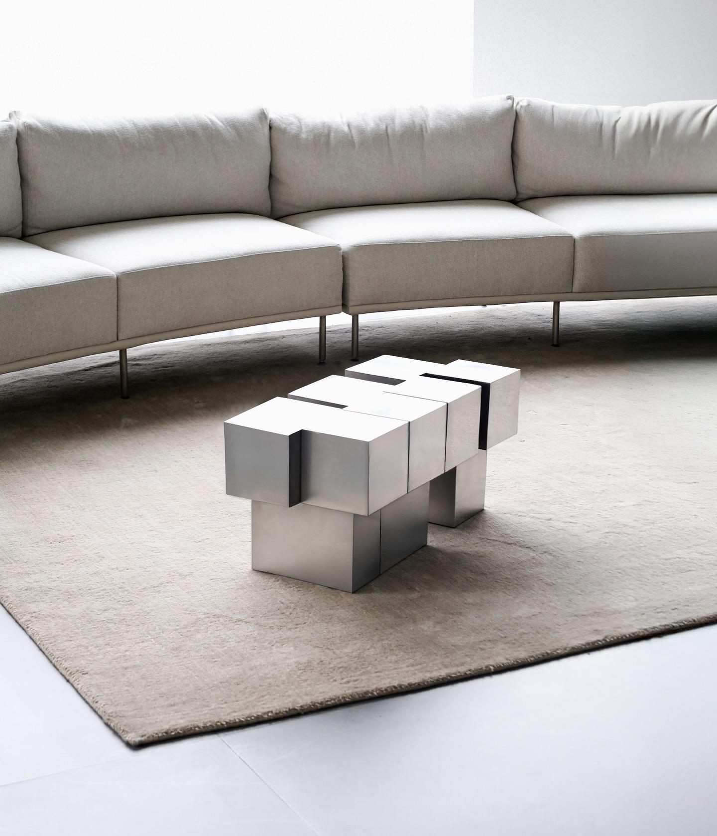 Nexus 67 Stainless Steel Bench by Drusch Design
Dimensions: W 90 x D 38 x H 38 cm
Materials: Stainless steel sheet, C150 Channel Section 1 1/2” thickness, 8-gauge.
Weight: 85 kg. 

Inspired by the principles of Brutalism, Nexus 67 explores