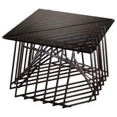 Nexus Side Tables, Pair, Blackened Steel and Smoked Glass, by Force/Collide