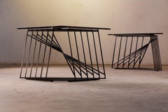 Nexus Side Tables, Trio, Blackened Steel and Smoked Glass, by Force/Collide