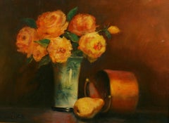 Modern Impressionist Still Life Yellow Tea Roses 1998