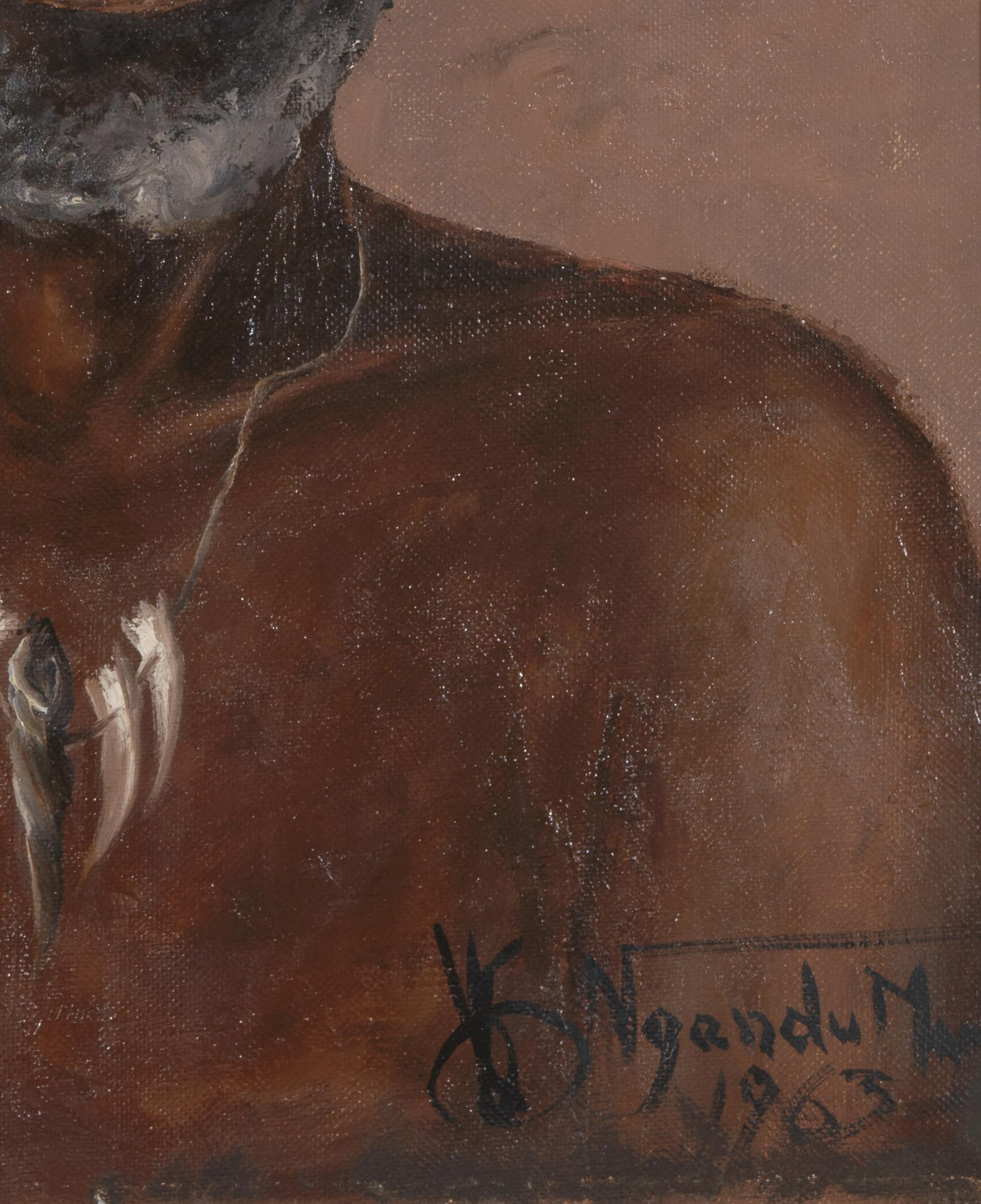 Hand-Painted Ngandu Marc African Portrait, Oil on Canvas, Framed, Signed and Dated