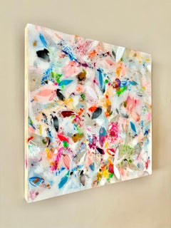 Abstract Floral Mixed Media Painting Dense Composition Textural Layered Surface