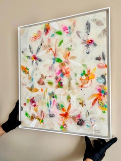 Abstrakte florale Mixed Media Malerei Glänzende Harzoberfläche Farbe Komposition