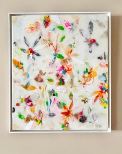 Abstract Floral Mixed Media Painting Glossy Resin Surface Color Composition
