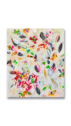 Abstract Mixed Media Painting White Field Color Gestures Textural Composition