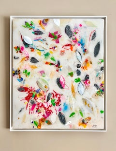 Abstract Mixed Media Painting White Field Color Gestures Textural Composition
