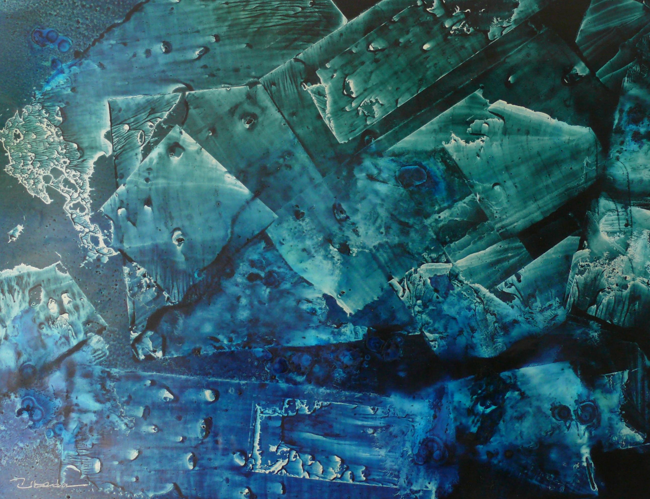 Landscape Painting Ángel Luis Úbeda - Série Under The Sea Nº 13. Úbeda. Paysage sous-marin fantastique à l'huile.