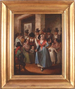 "El bautizo", 19th Century Oil on Canvas by Artist Ángel María Cortellini