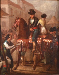 "Ofreciendo una copa", 19th Century Oil on Canvas by Ángel María Cortellini