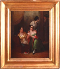 "Visita inesperada", 19th Century Oil on Canvas by Artsit Ángel María Cortellini