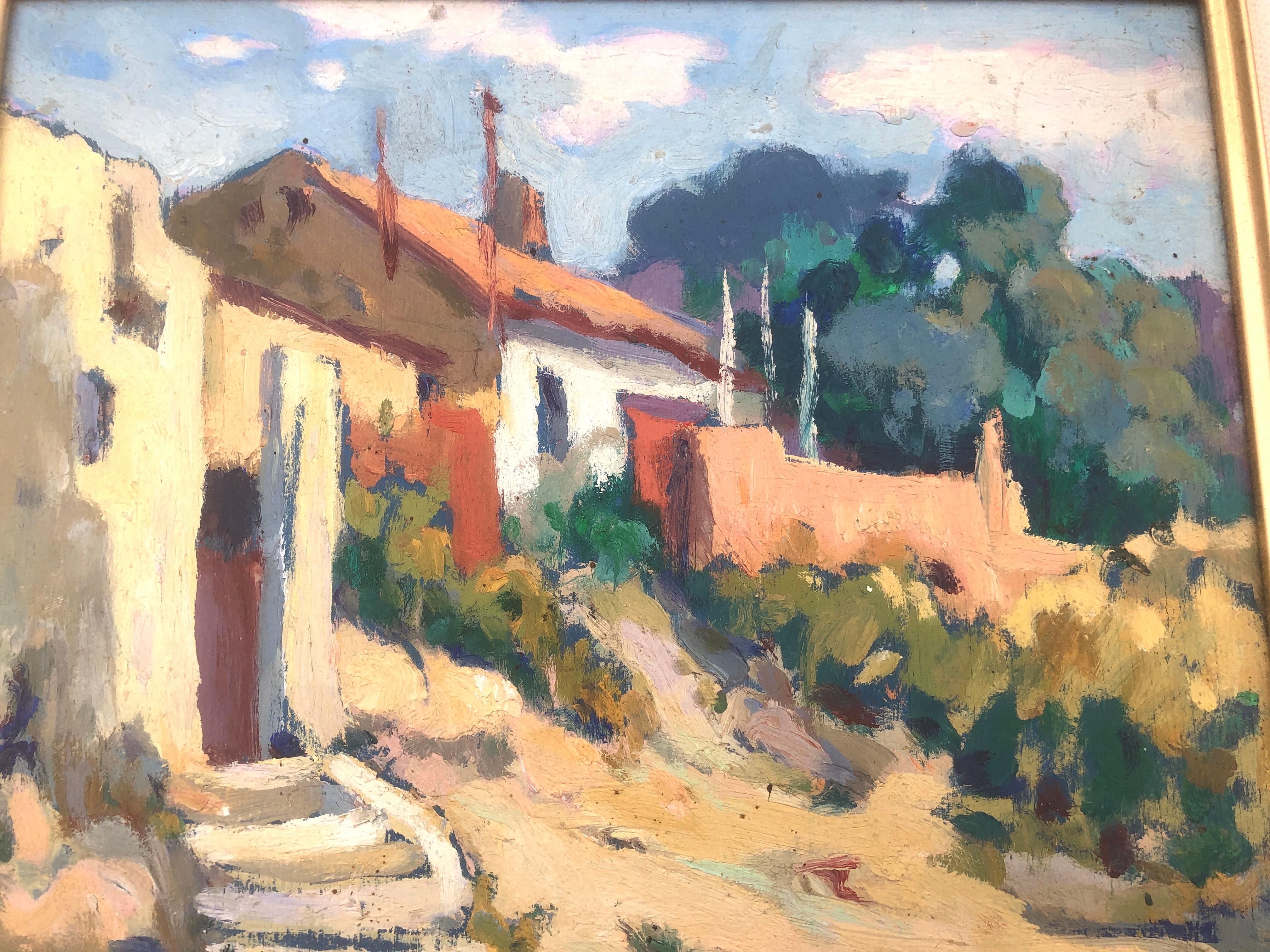 Spanish village Spain town oil on board painting landscape For Sale 2
