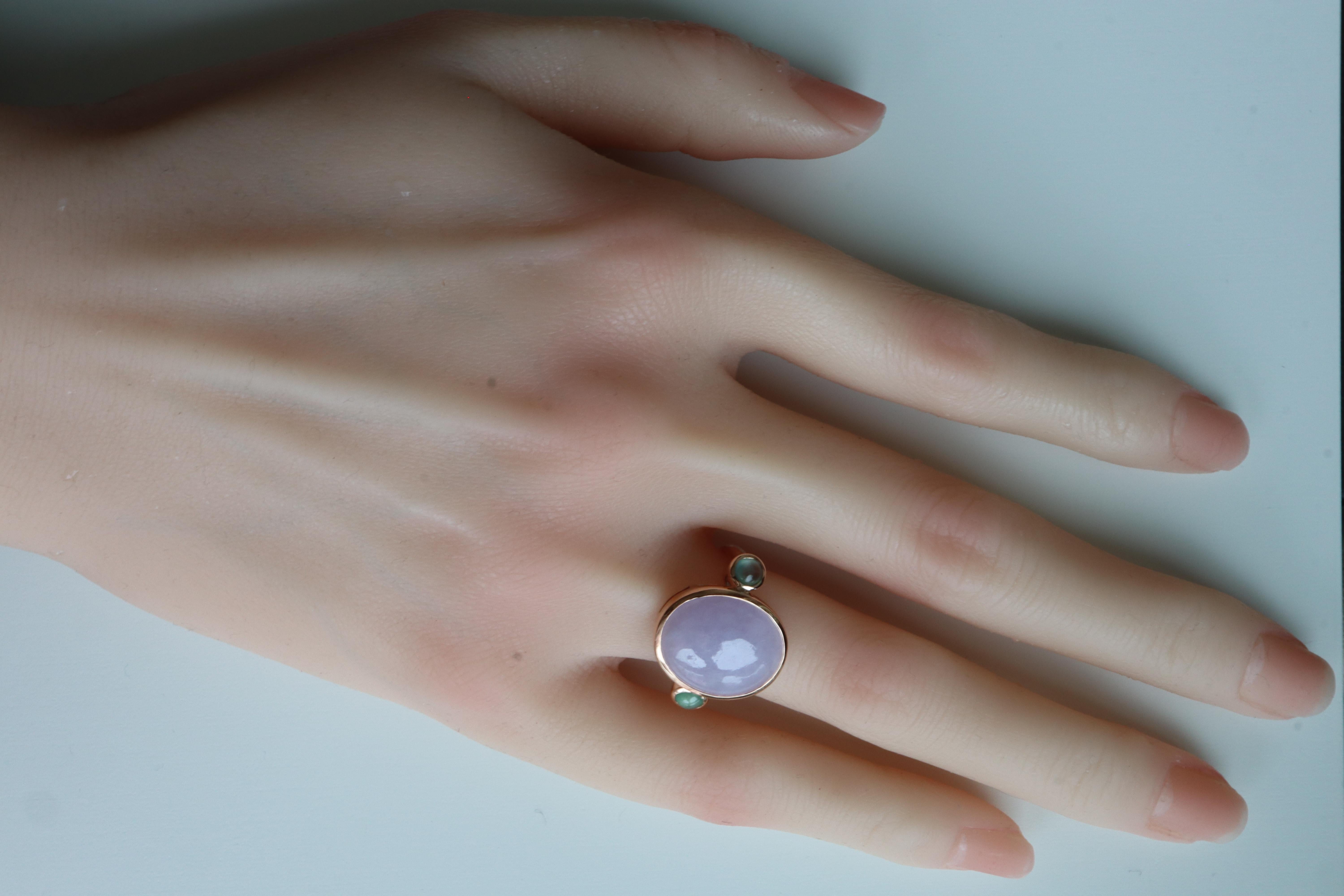 NGI certified 10.12Ct Type A Burma Lavender Jade Ring in 18K Rose gold For Sale 5