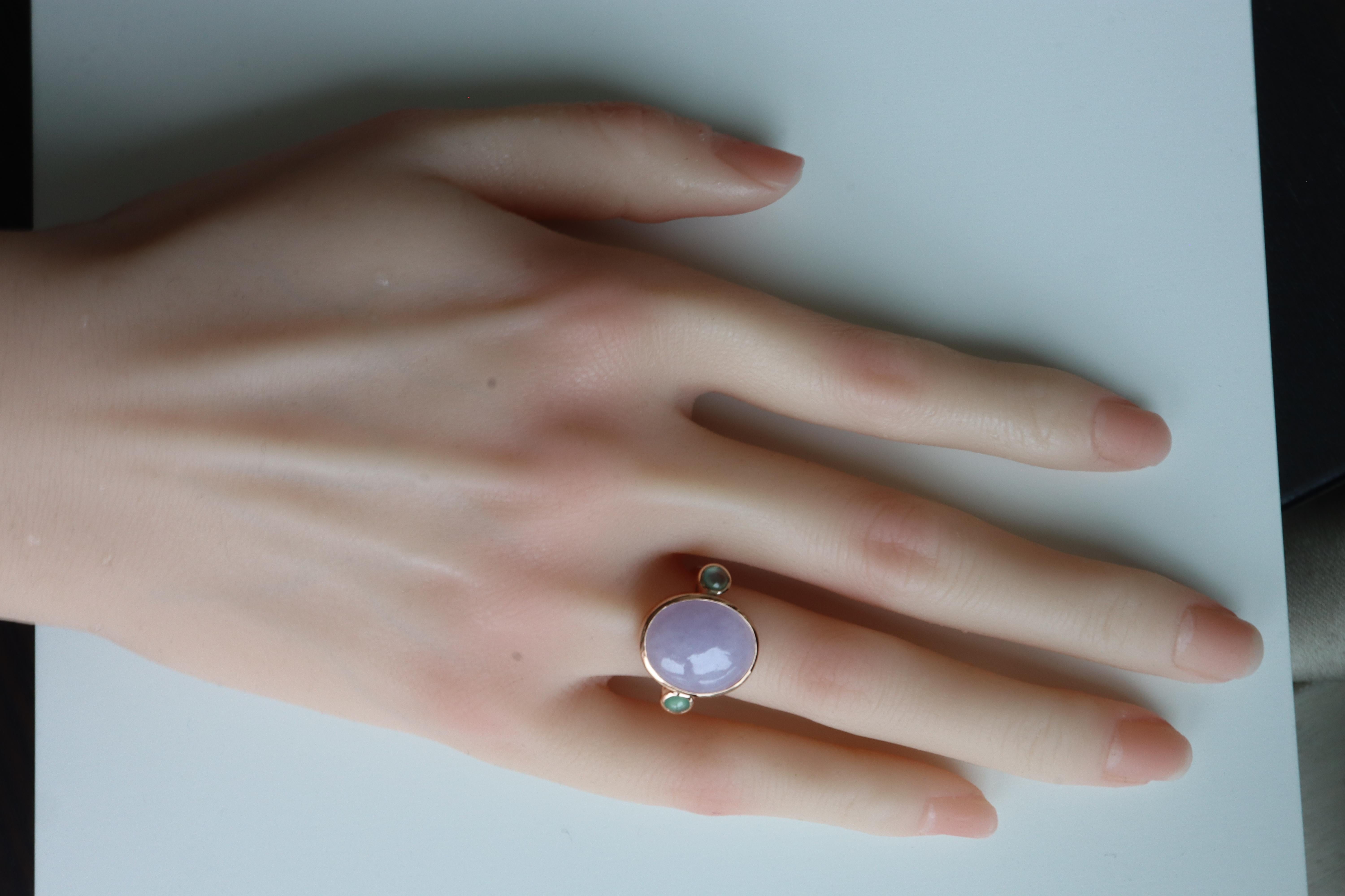 NGI certified 10.12Ct Type A Burma Lavender Jade Ring in 18K Rose gold For Sale 6