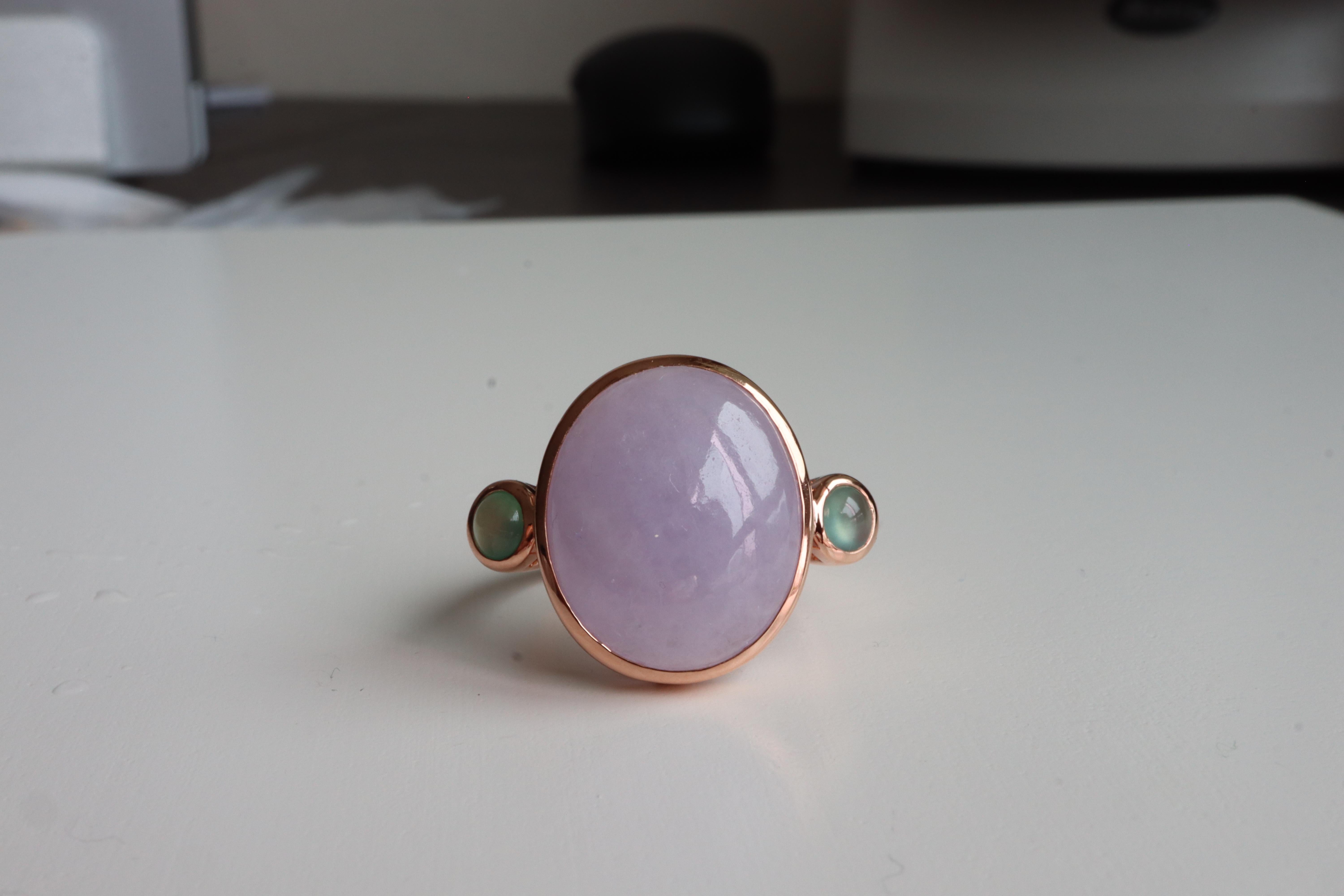 Art Deco NGI certified 10.12Ct Type A Burma Lavender Jade Ring in 18K Rose gold For Sale