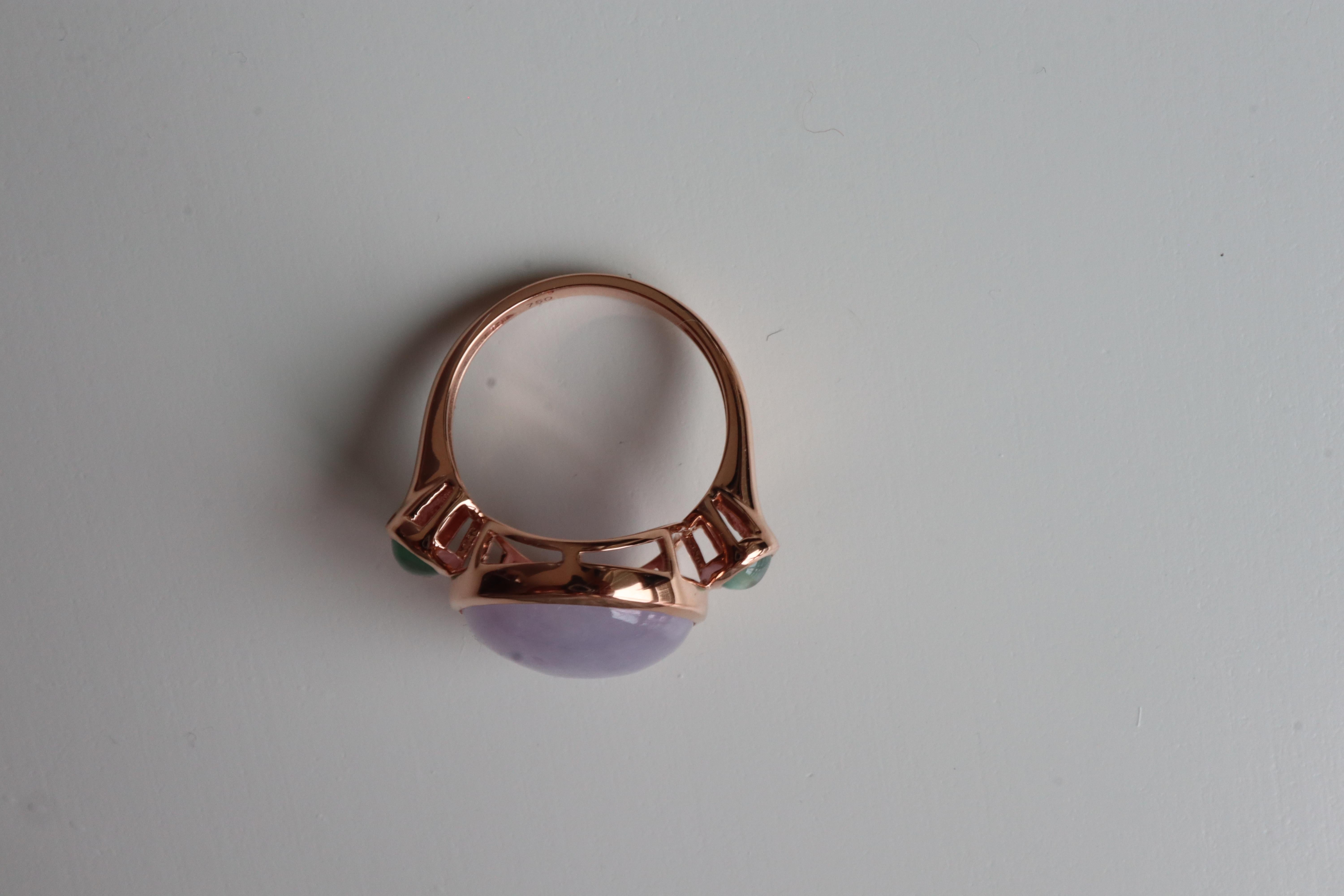 Cabochon NGI certified 10.12Ct Type A Burma Lavender Jade Ring in 18K Rose gold For Sale