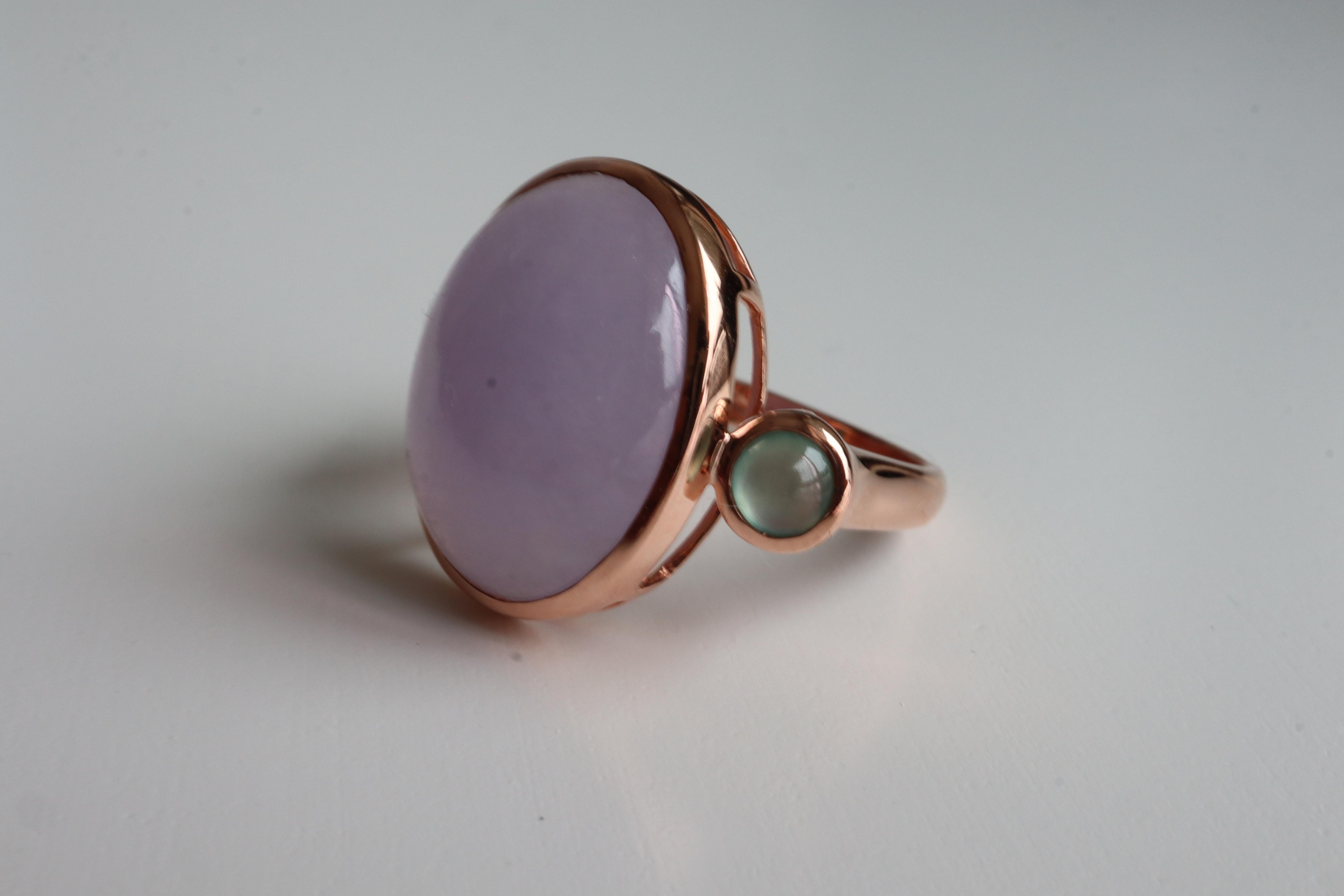 Women's or Men's NGI certified 10.12Ct Type A Burma Lavender Jade Ring in 18K Rose gold For Sale