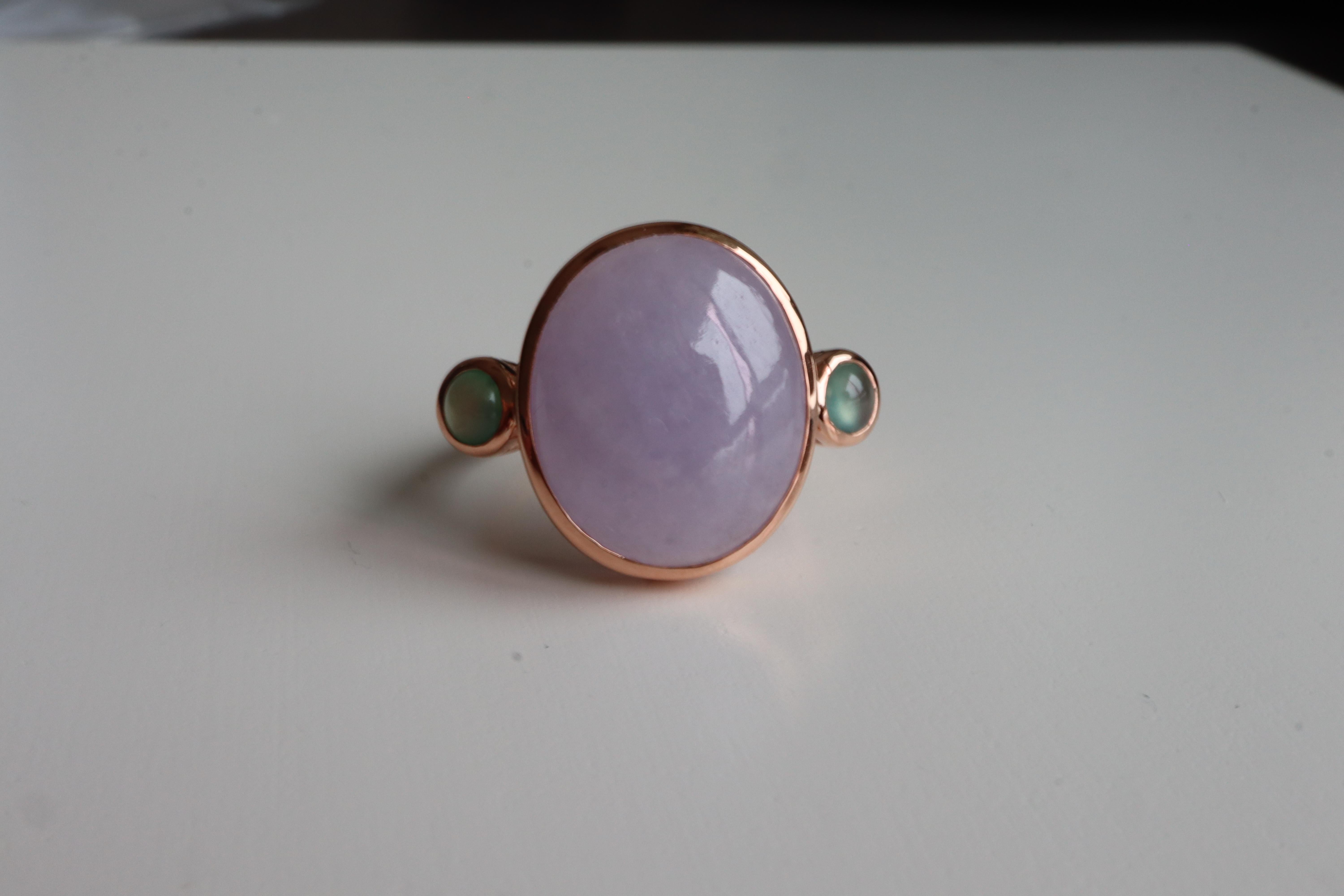 NGI certified 10.12Ct Type A Burma Lavender Jade Ring in 18K Rose gold For Sale 1